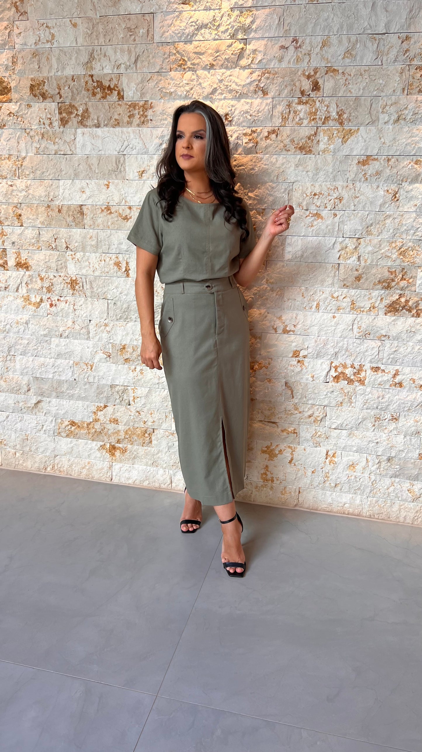 Conjunto Saia e Blusa Botão PIS- Verde 5495