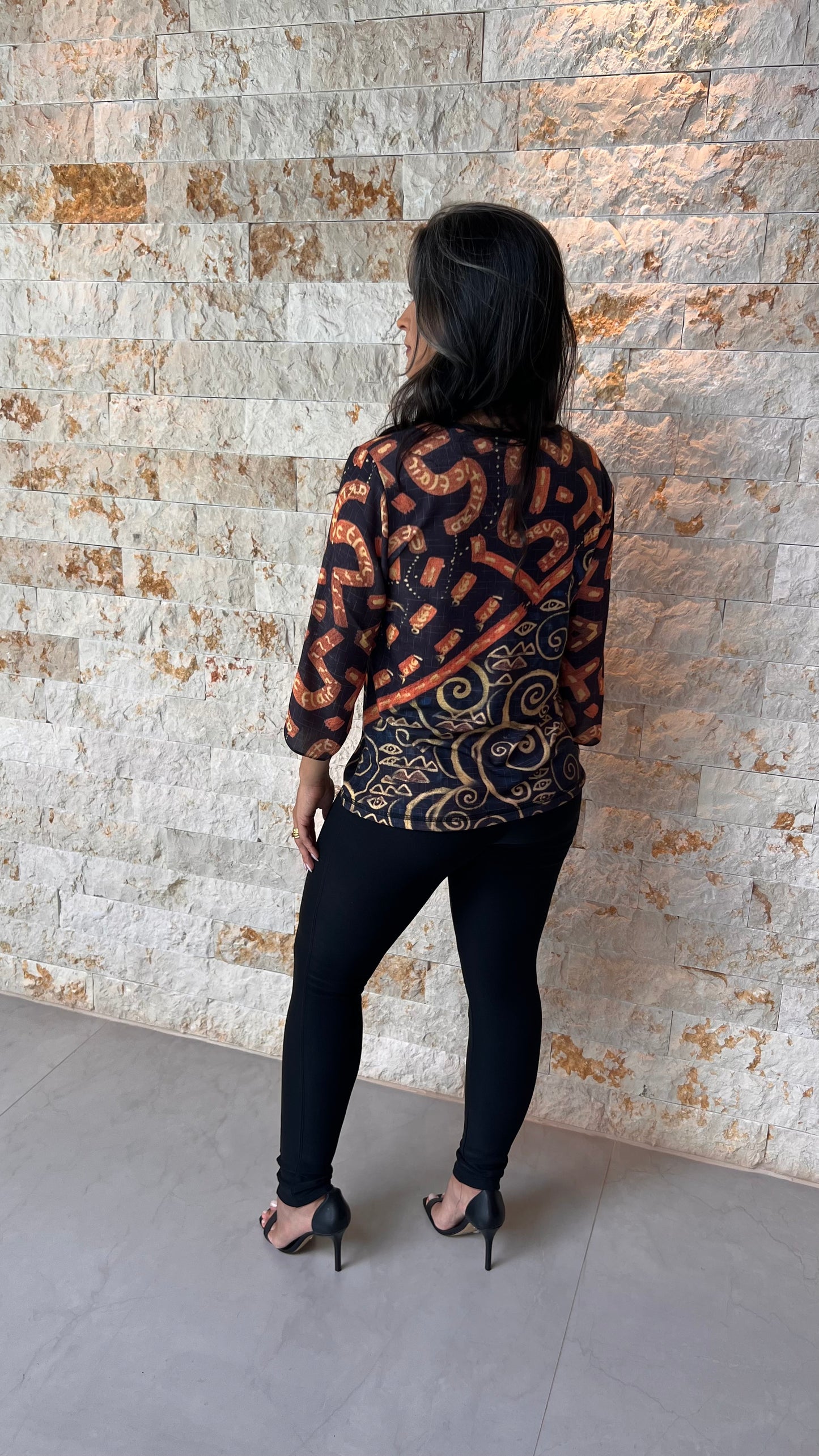 Blusa Manga 3/4 Cobre e Ouro YU - Estampado 5566