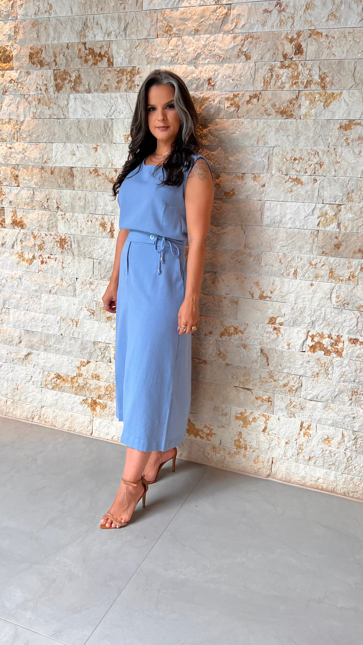 Conjunto Saia Midi Amarração Regata MAZ- Azul 5714