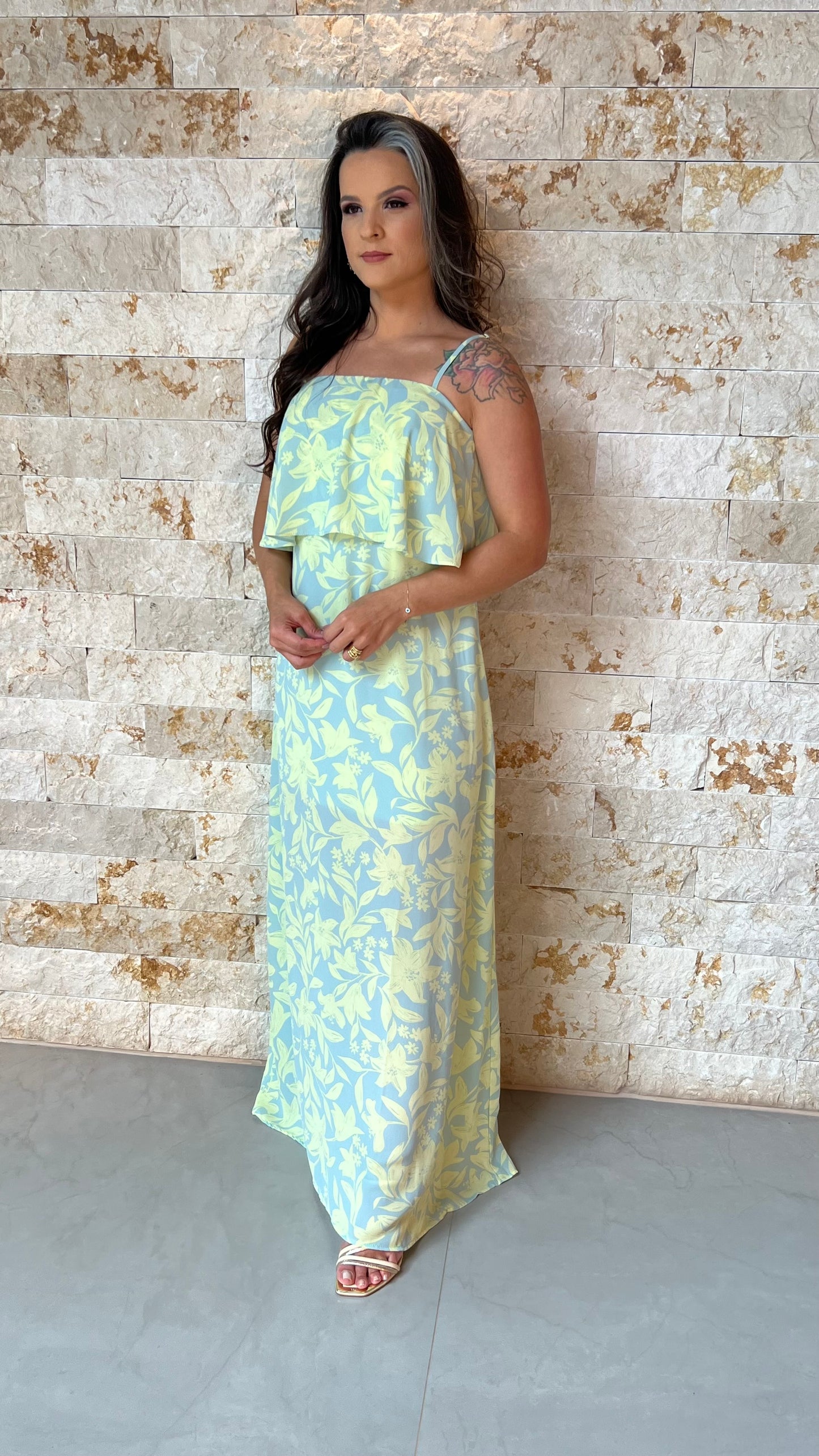 Vestido Longo Alcinha Babado Busto ALO- Lima 5927