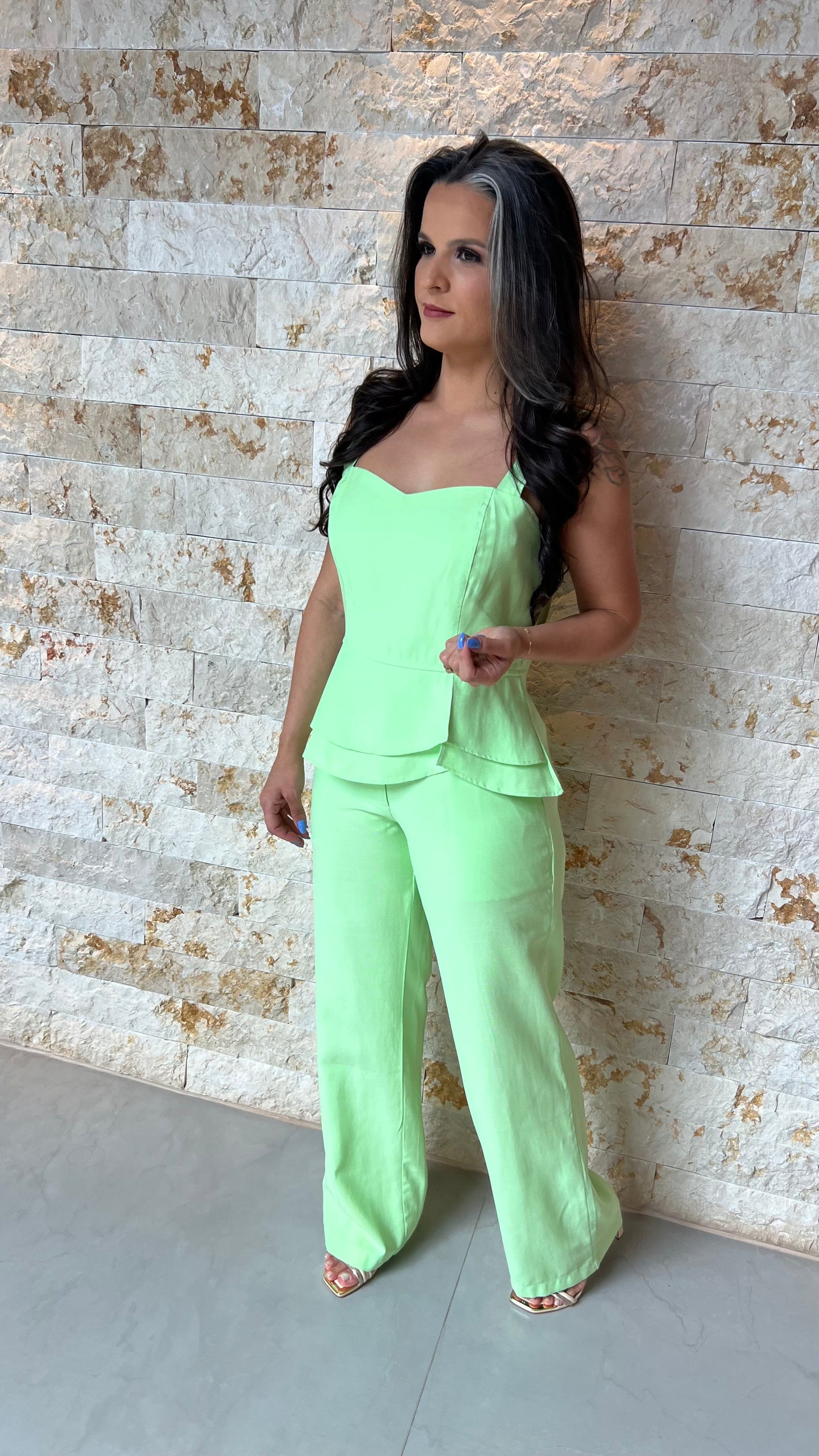 Conjunto Calça e Blusa Peplum ARA- Verde Lima 5877