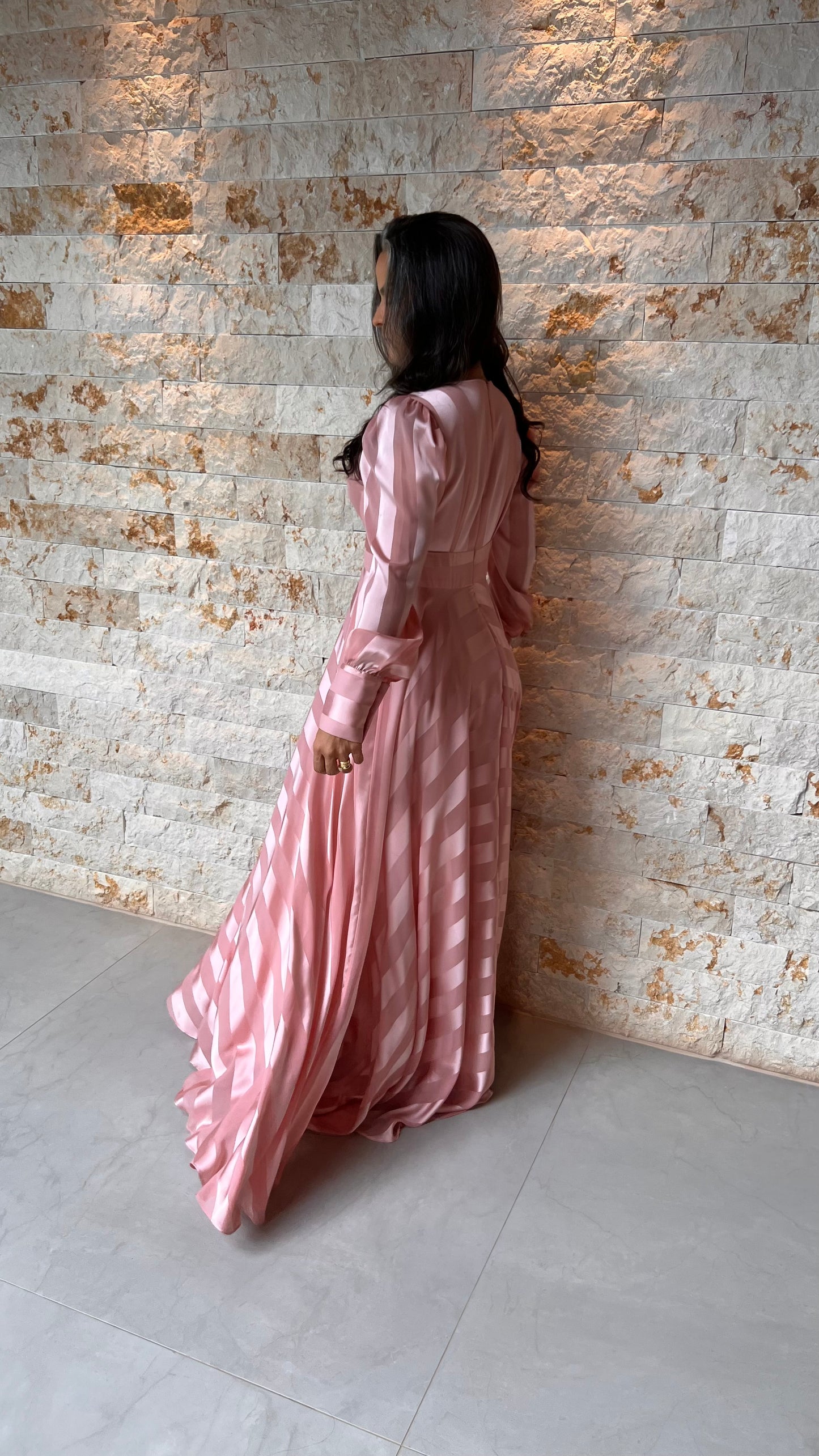 Vestido Manga Longa Stripe CONF- Rosa 2275