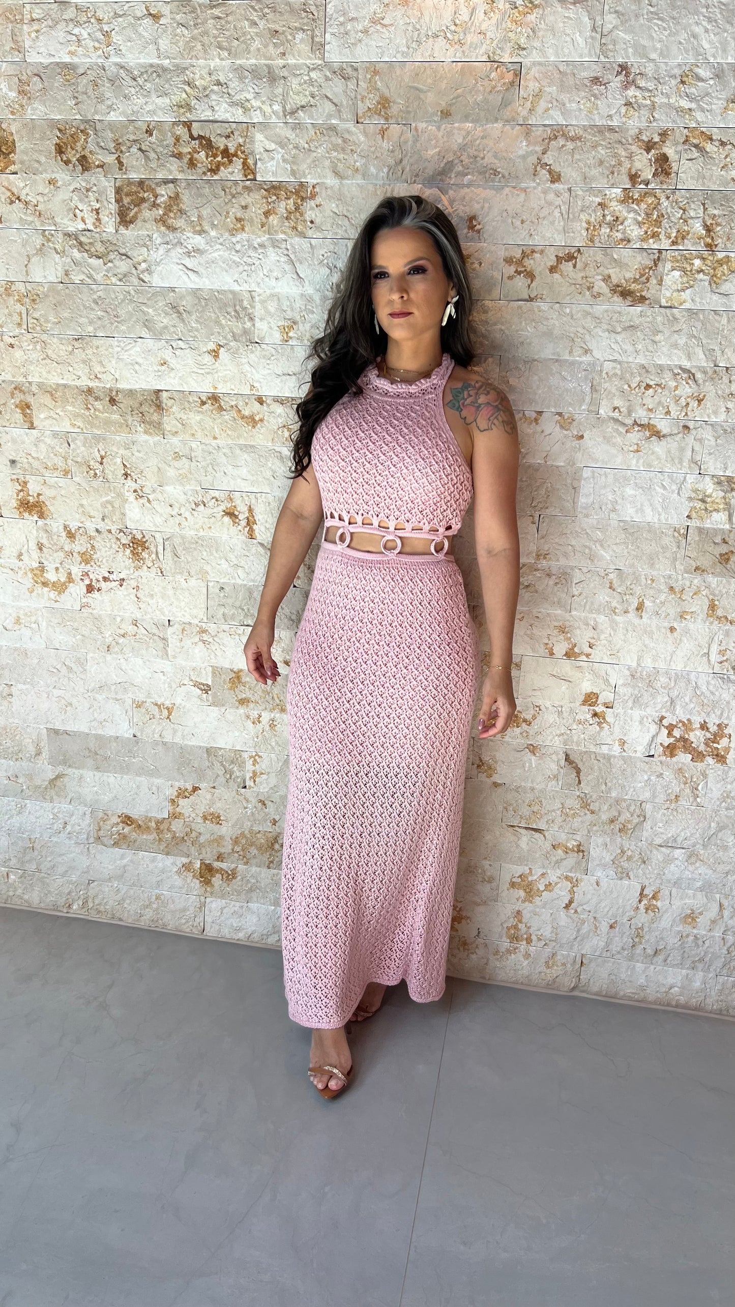 Vestido Midi Argola Cintura POLI- Rosa 5897