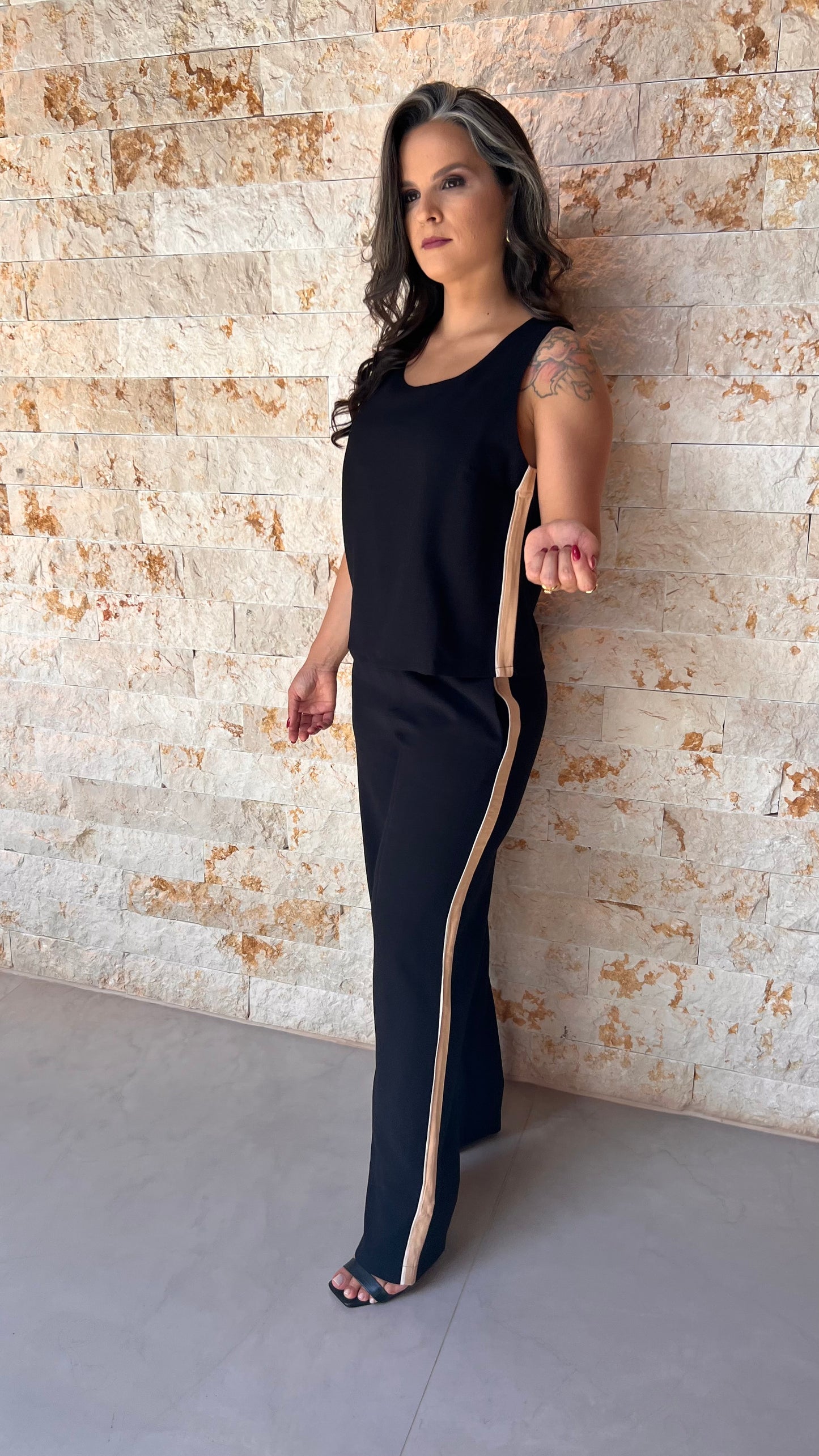 Conjunto Calça Blusa Listra Lateral MAR- Estampado 5615