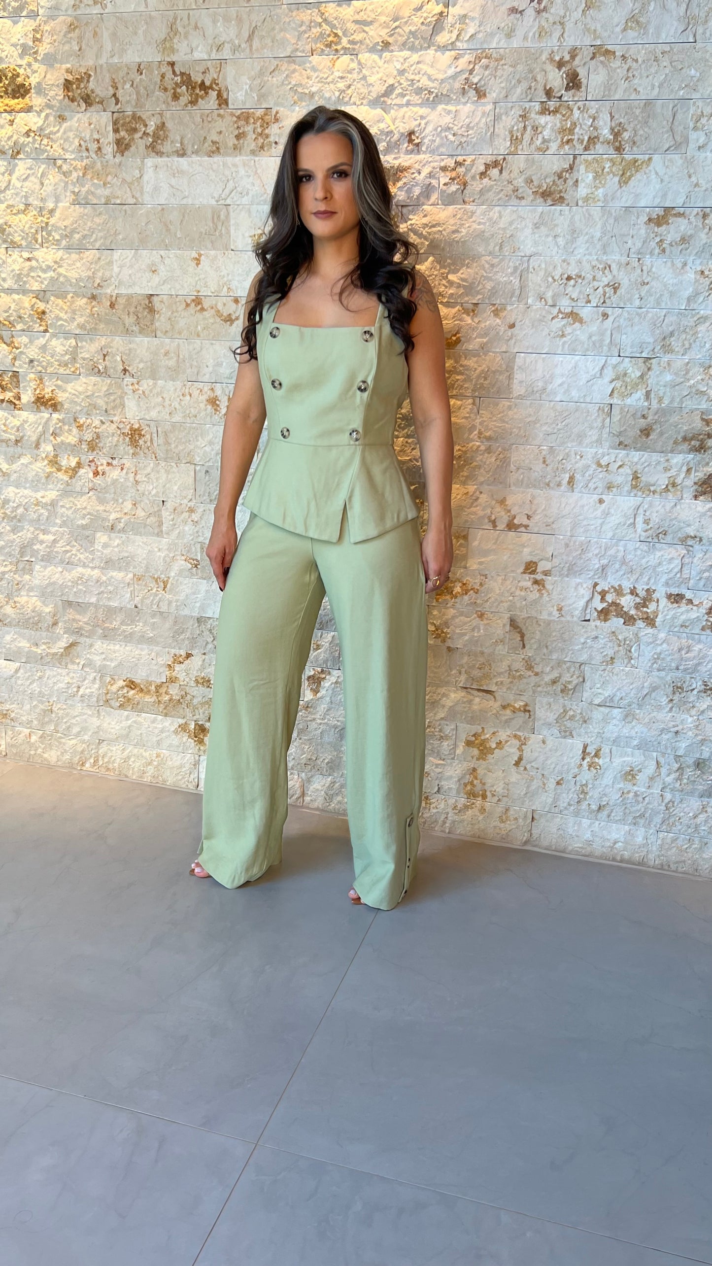 Conjunto Calça Blusa Botões VIDI- Verde 5778