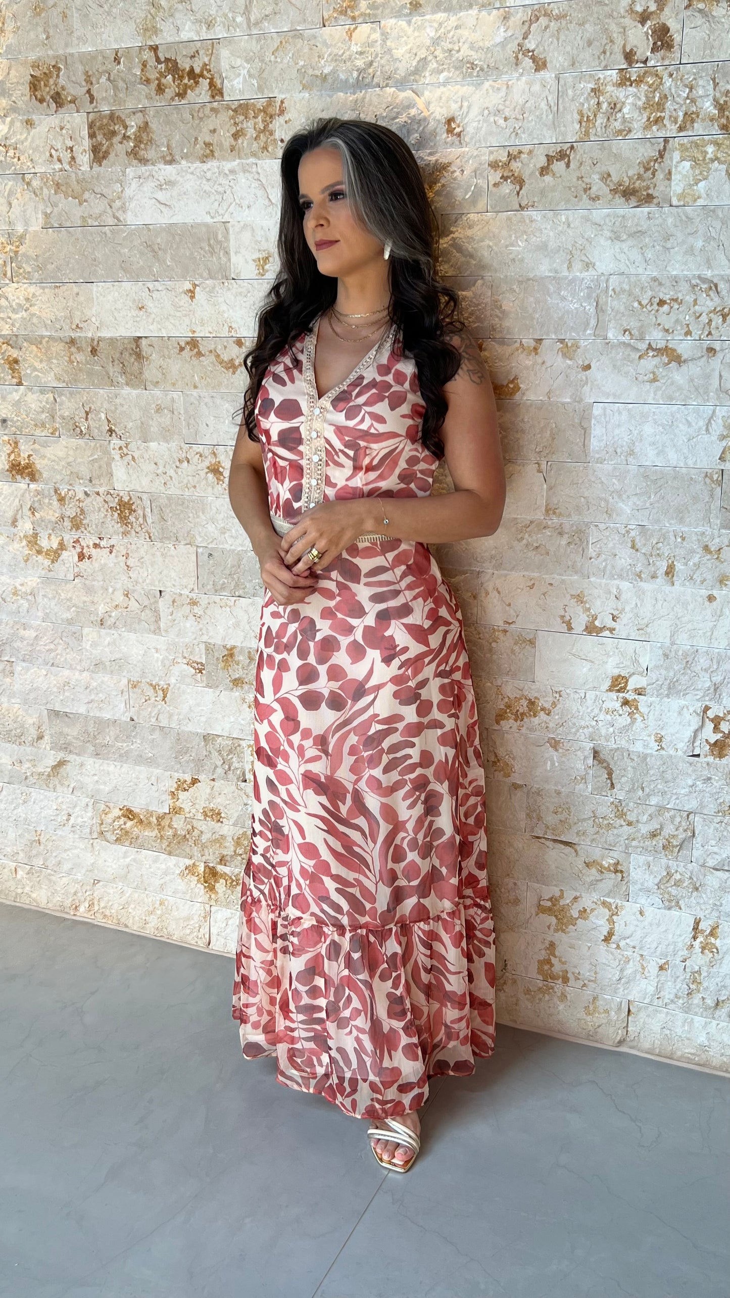 Vestido Midi Tule Botões PIS- Estampado 5900
