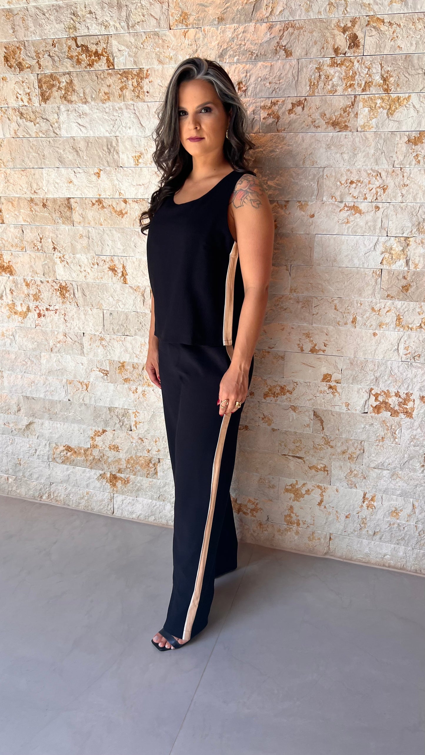 Conjunto Calça Blusa Listra Lateral MAR- Estampado 5615