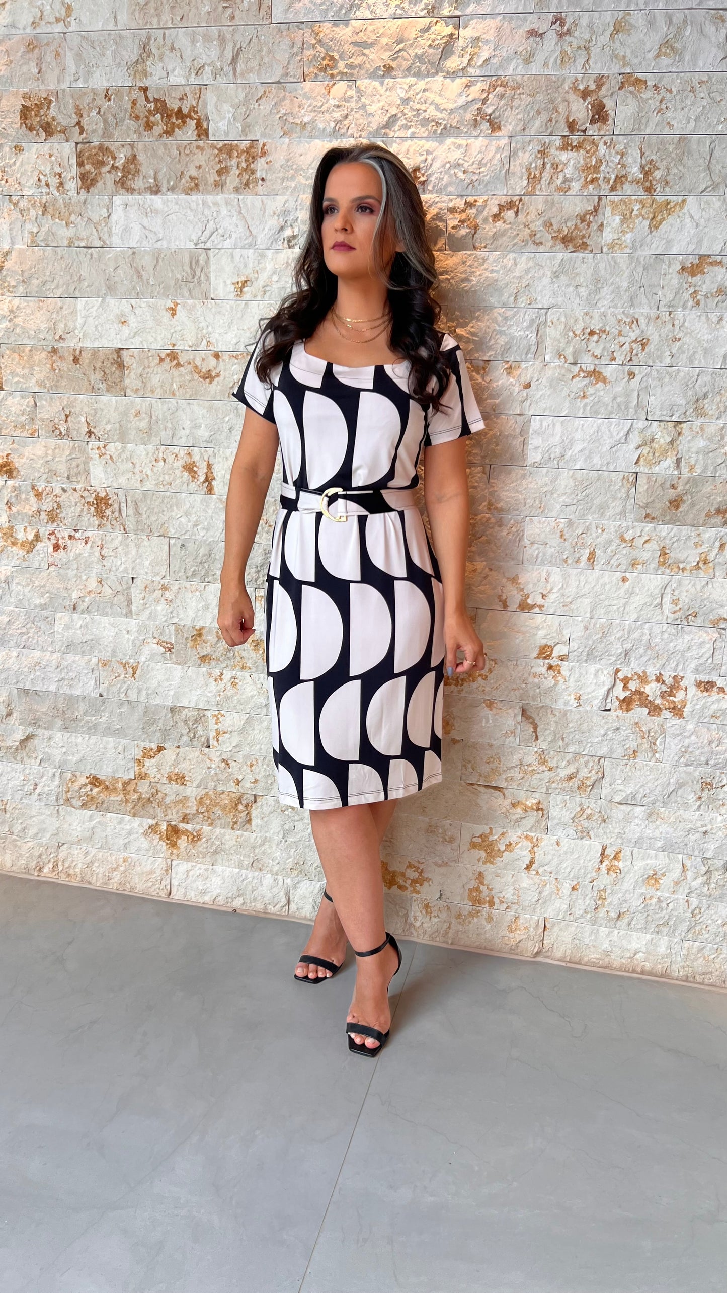 Vestido Midi Abstrato Quadrado CLA- Estampado 5697