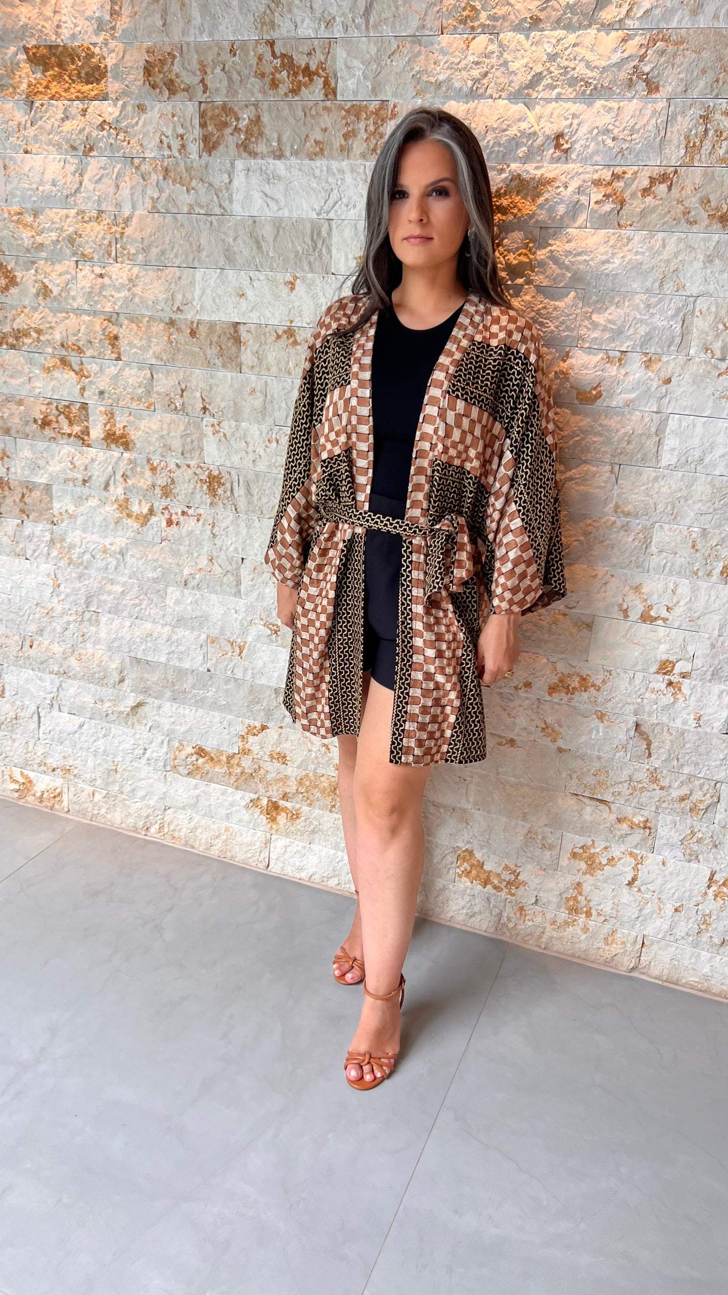 Kimono Tecido Bordado KA- Preto 5502