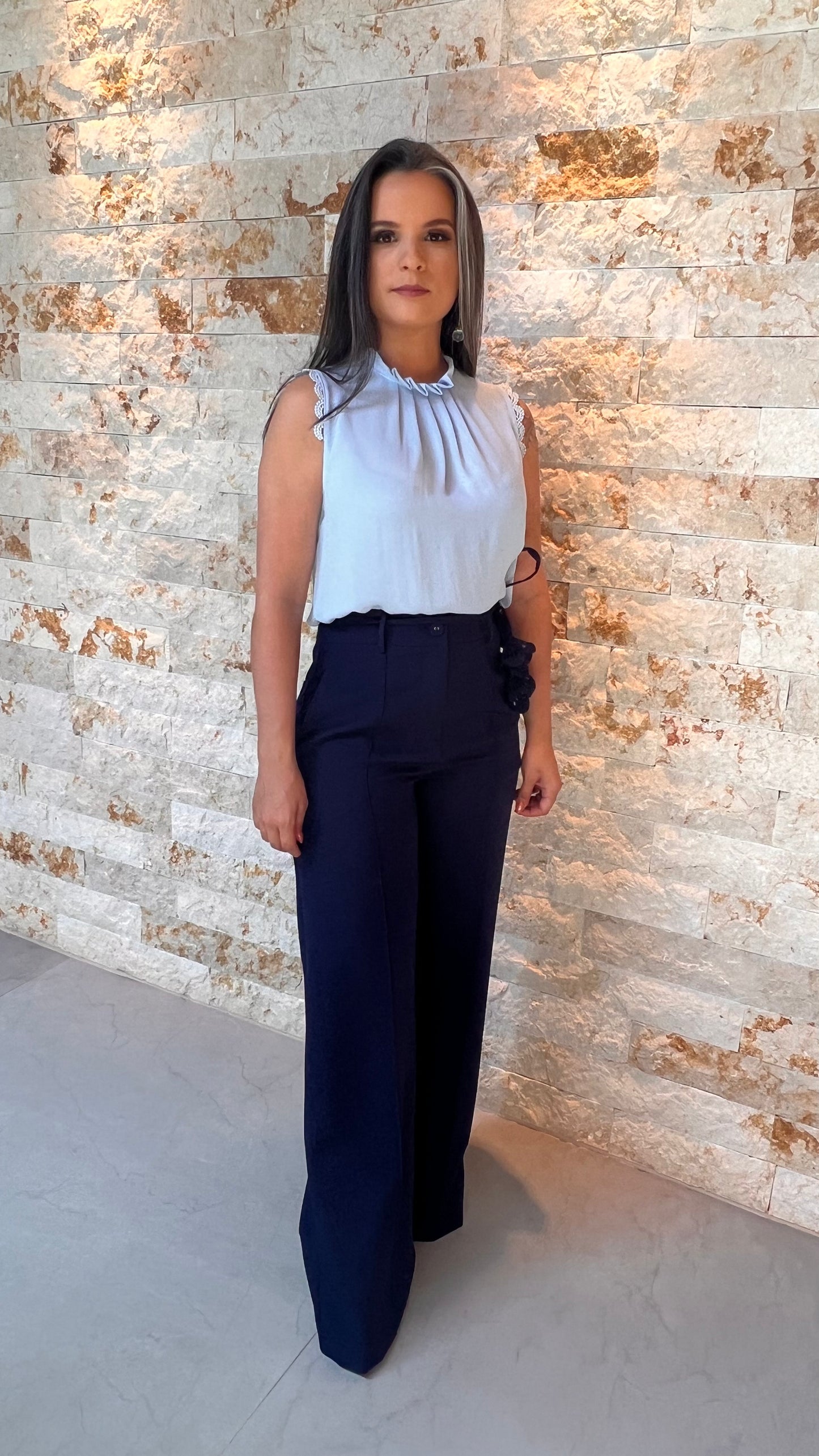 Blusa Cavada Flor - Liso Azul 5359