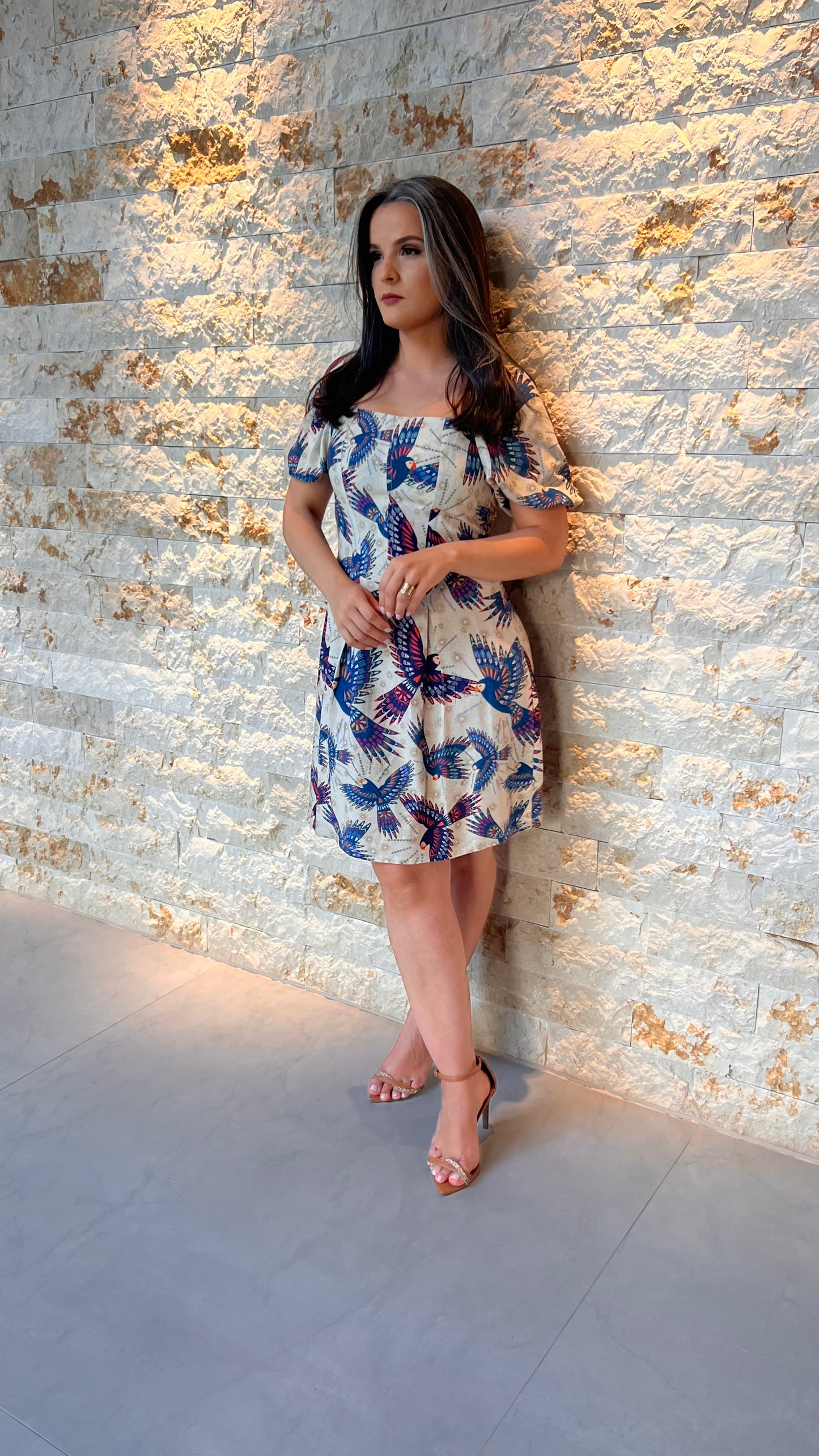 Vestido Curto Passaros RIO - Estampado 5339
