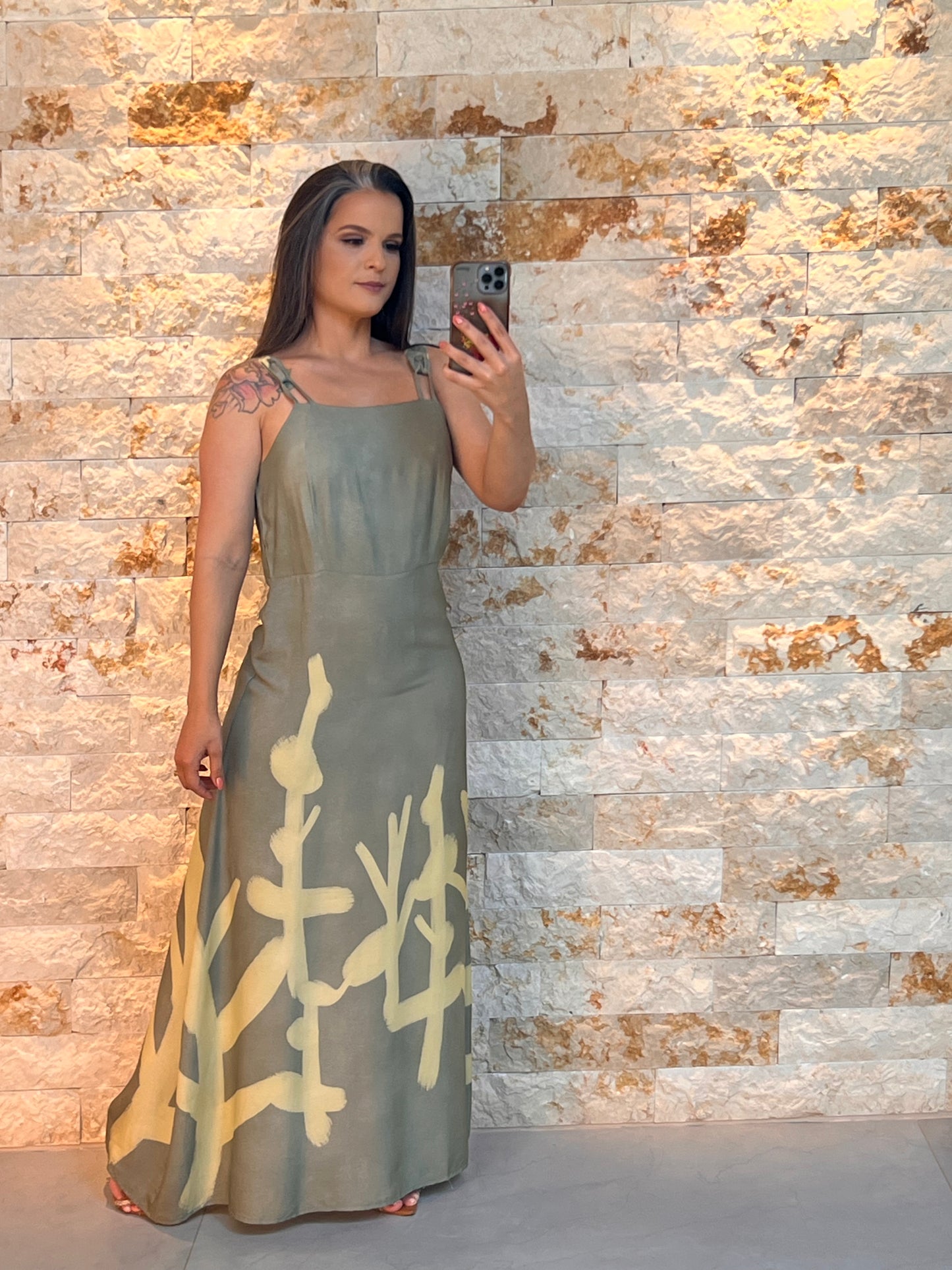 Vestido Longo Botão Alça RIO - Verde