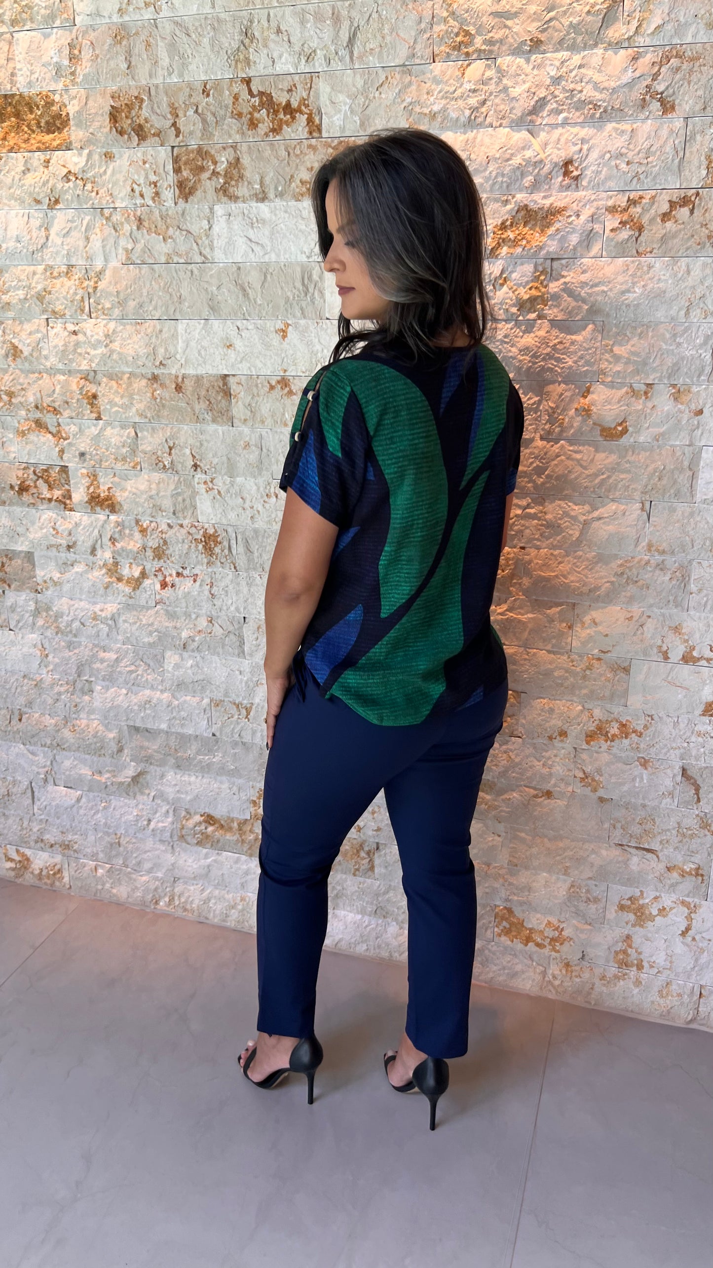 Blusa Azul e Verde PIS - Estampado 5559
