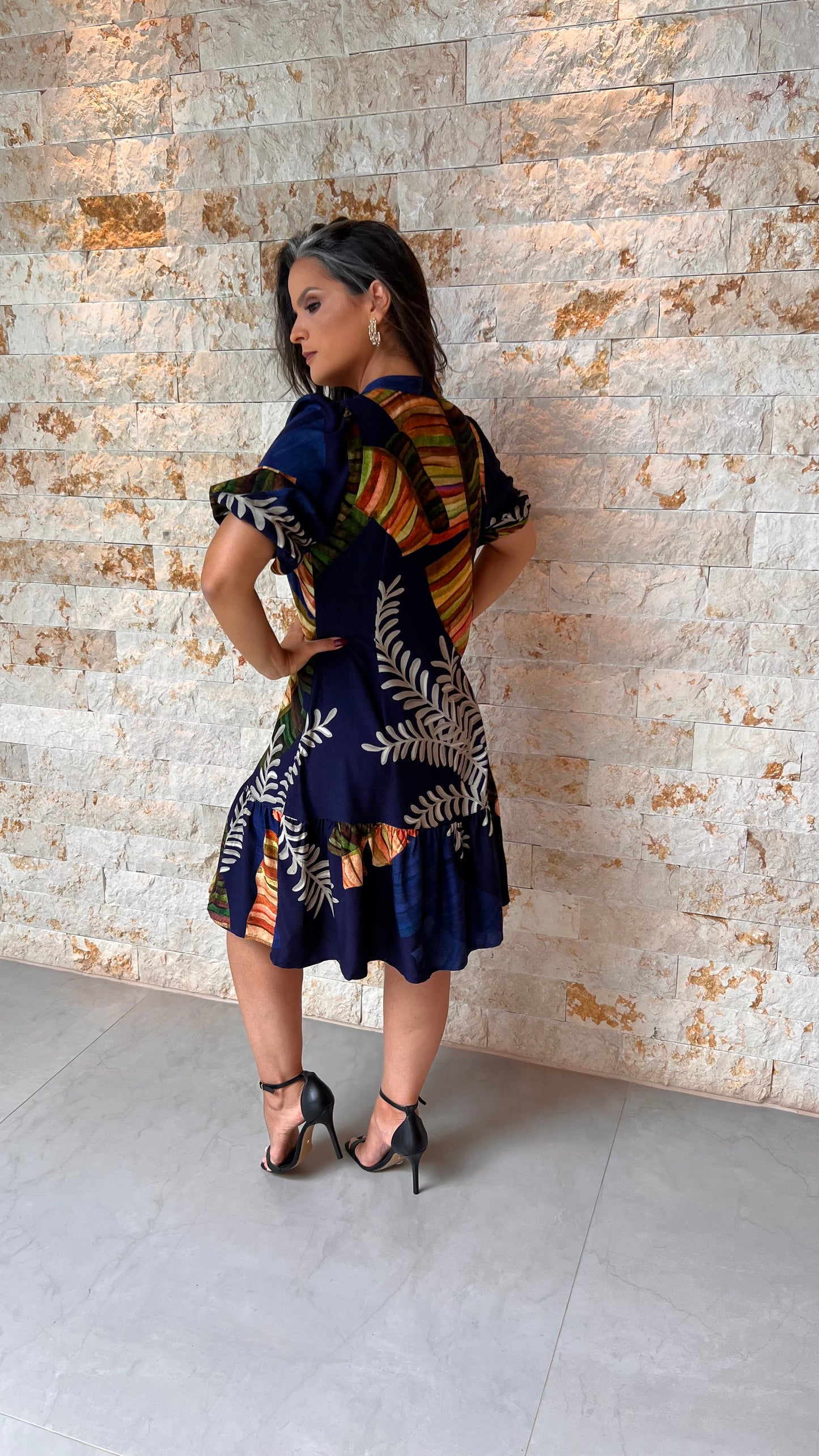 Vestido Curto Botões Corais PIS- Estampado 5593