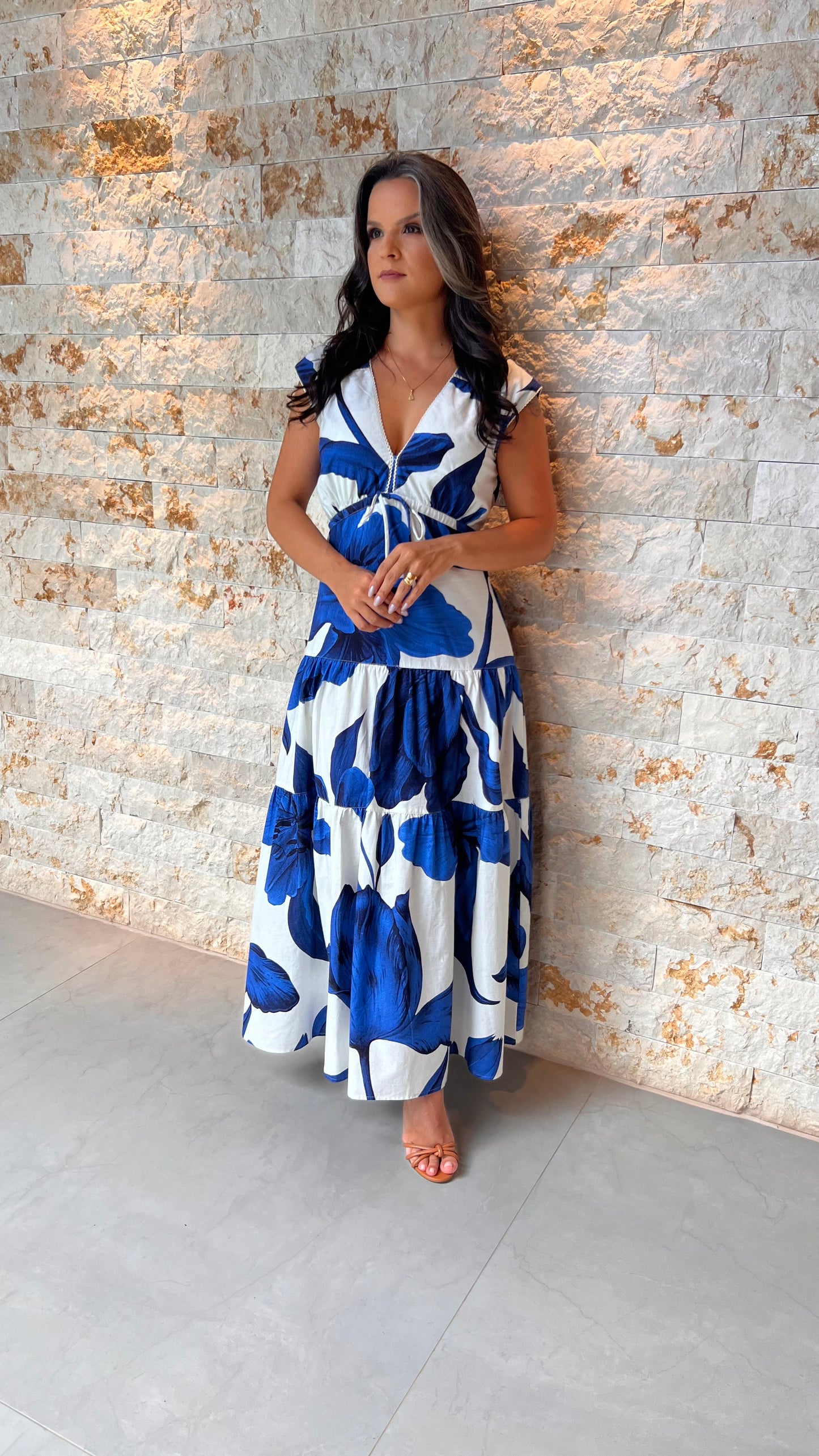 Vestido Midi Flor Azul 3 Marias PIS - Estampado 5574