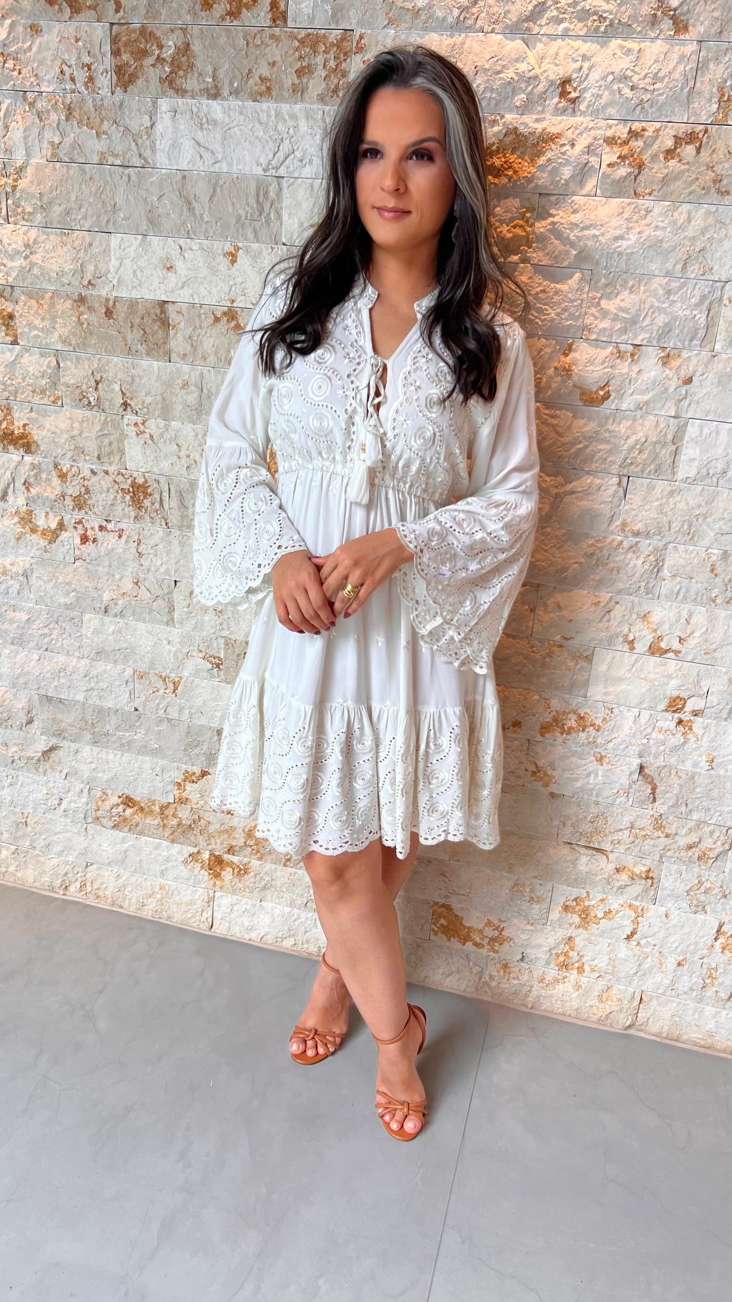 Vestido Curto Barra Guipir Poli Bicalho - Branco/ Off White 5507