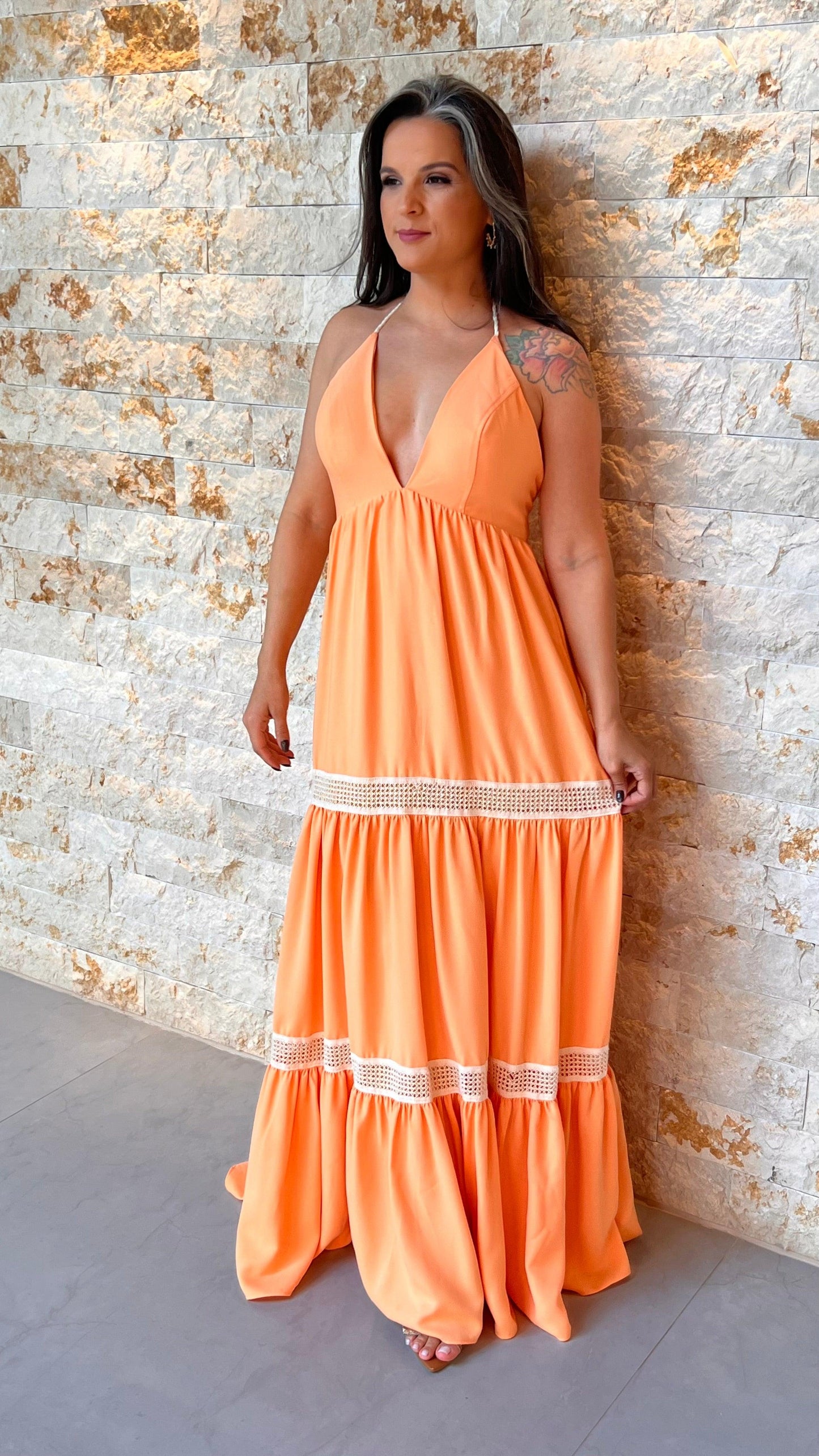 Long Dress Single Front - Orange