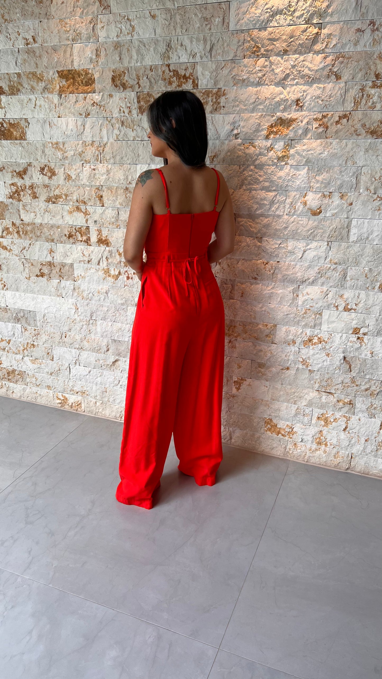 Tailoring Jumpsuit Stone Belt - Red