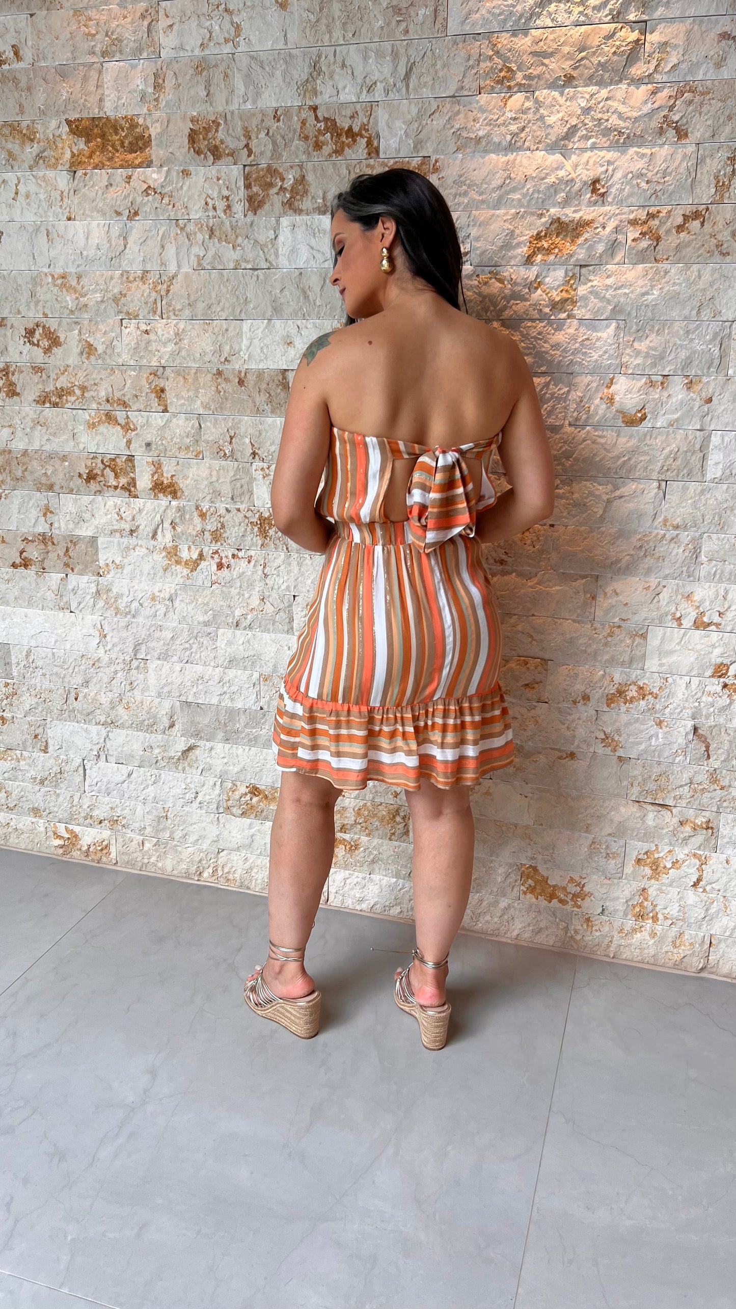 Vestido Curto Tomara que Caia TRIN - Estampado Laranja 5486