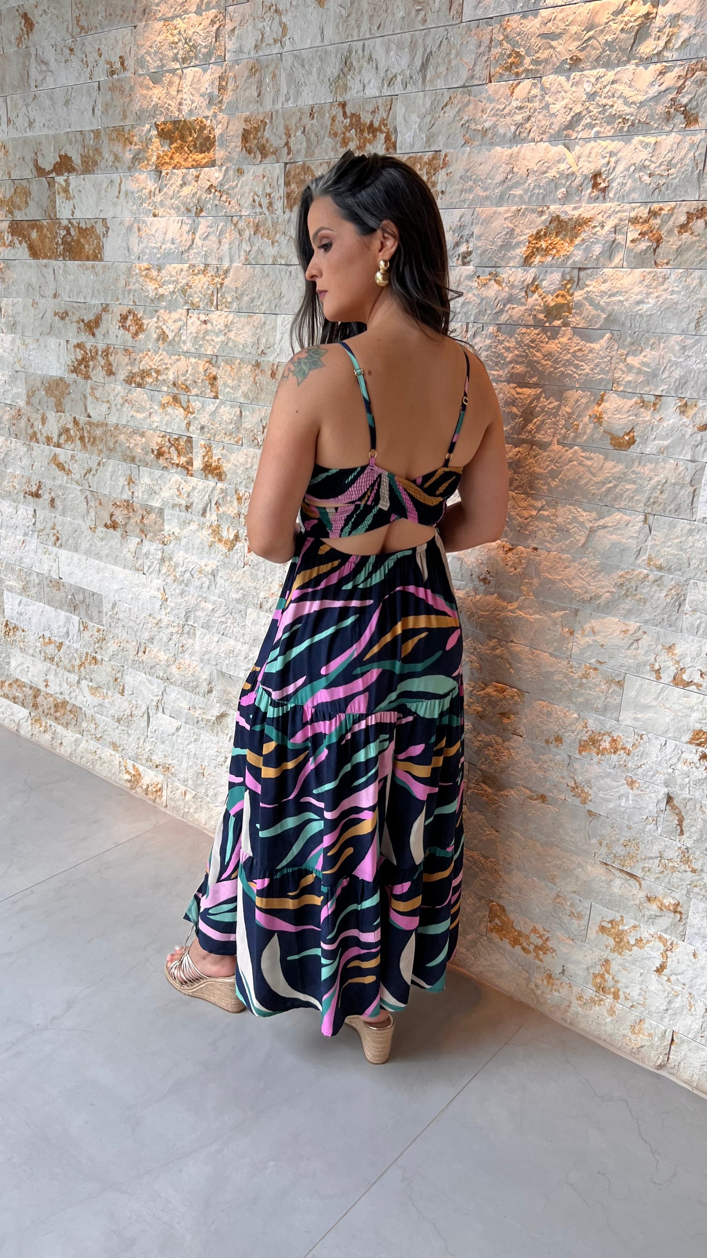 Vestido Midi Lastex Cruzado PIS- Estampado 5494