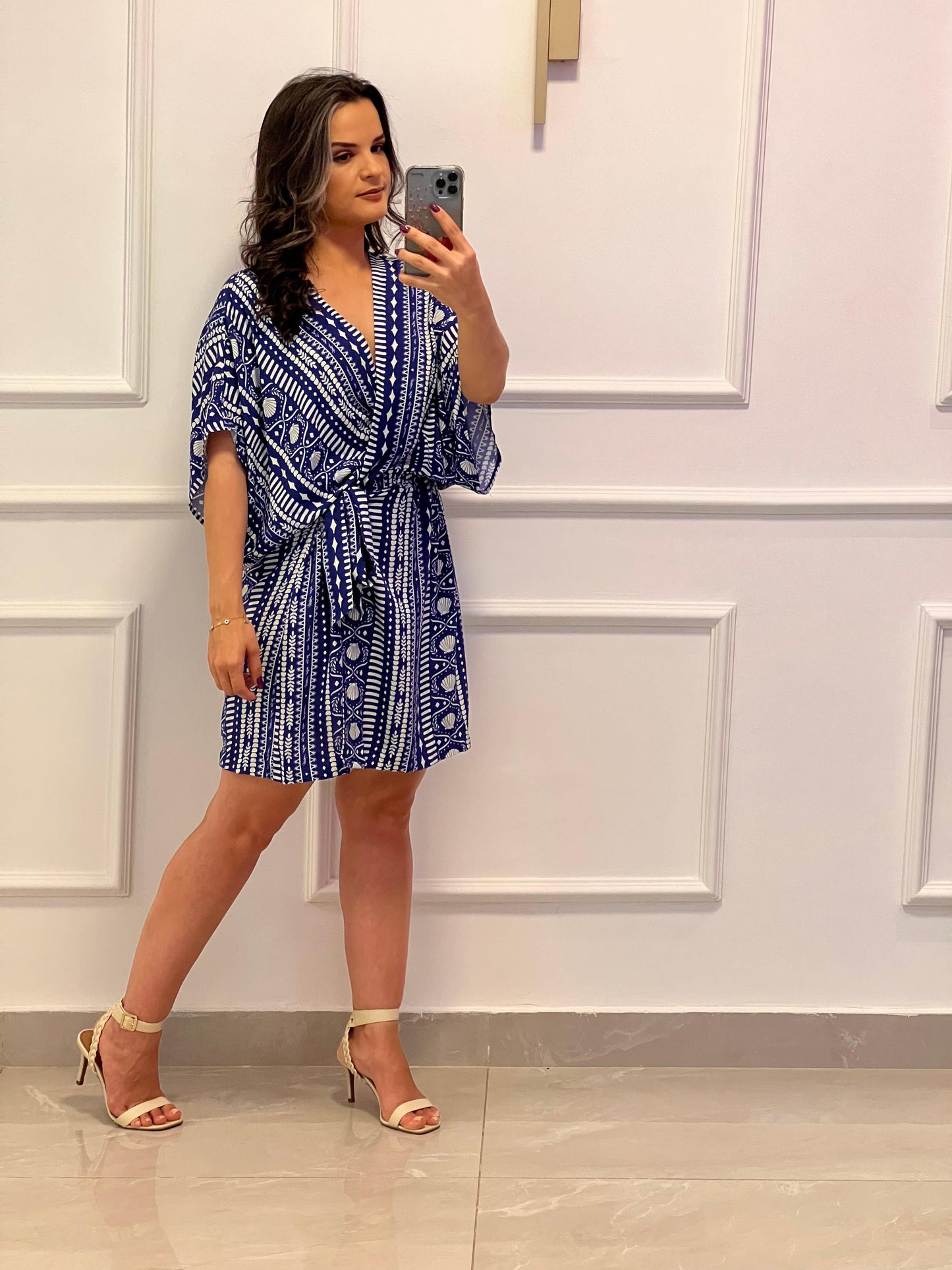 Vestido Curto Por Do Sol - Liso Azul Estampado 4854