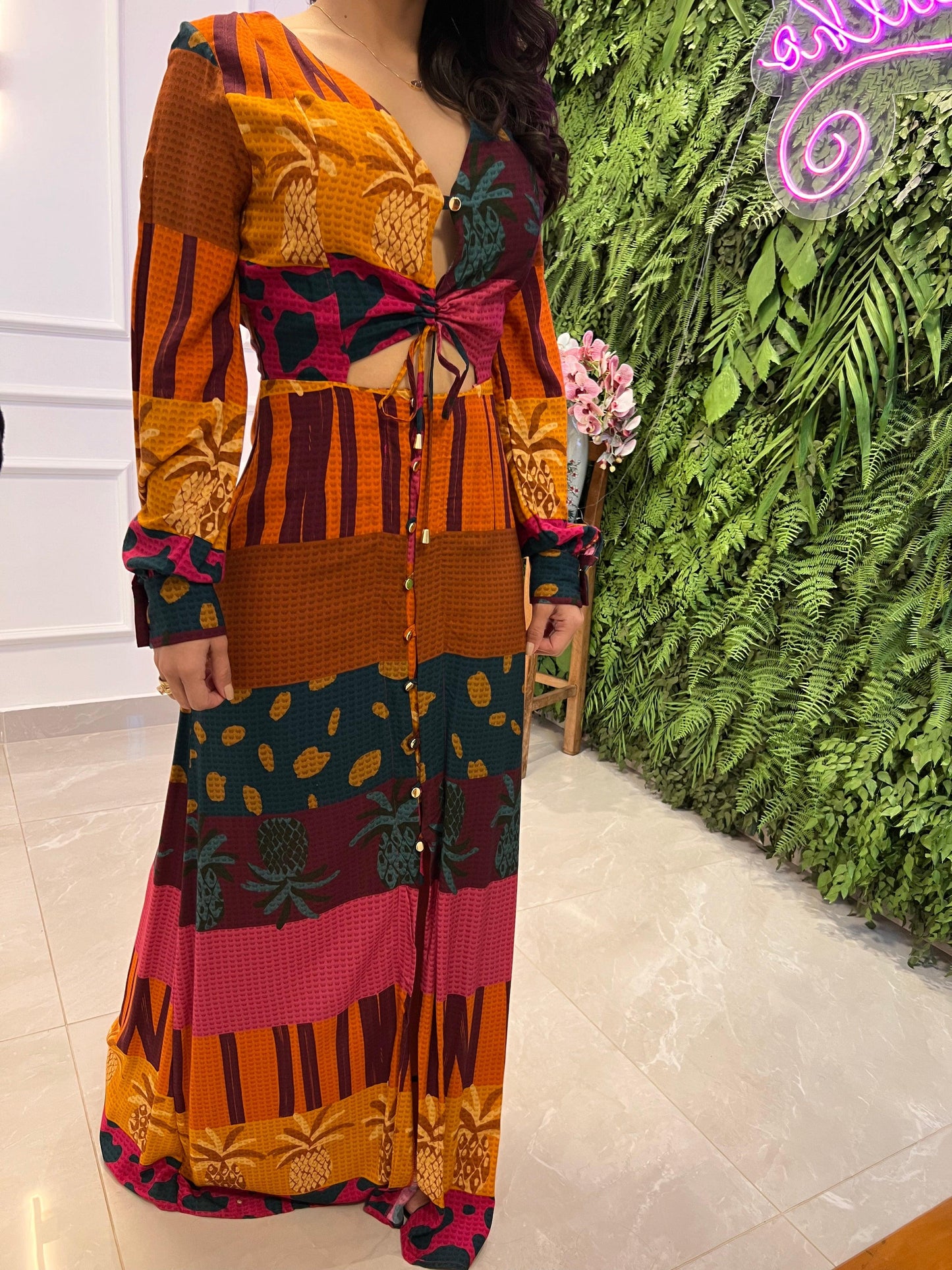 Long Dress Tie Bust - Printed