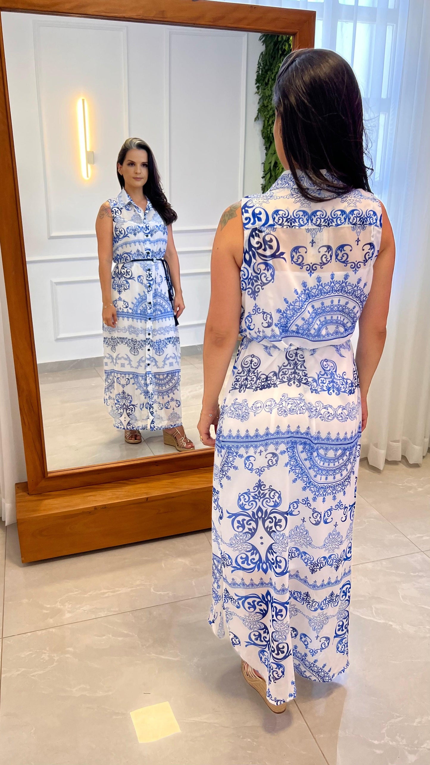 Vestido Chemisse Longa Azulejo - Estampado 4926