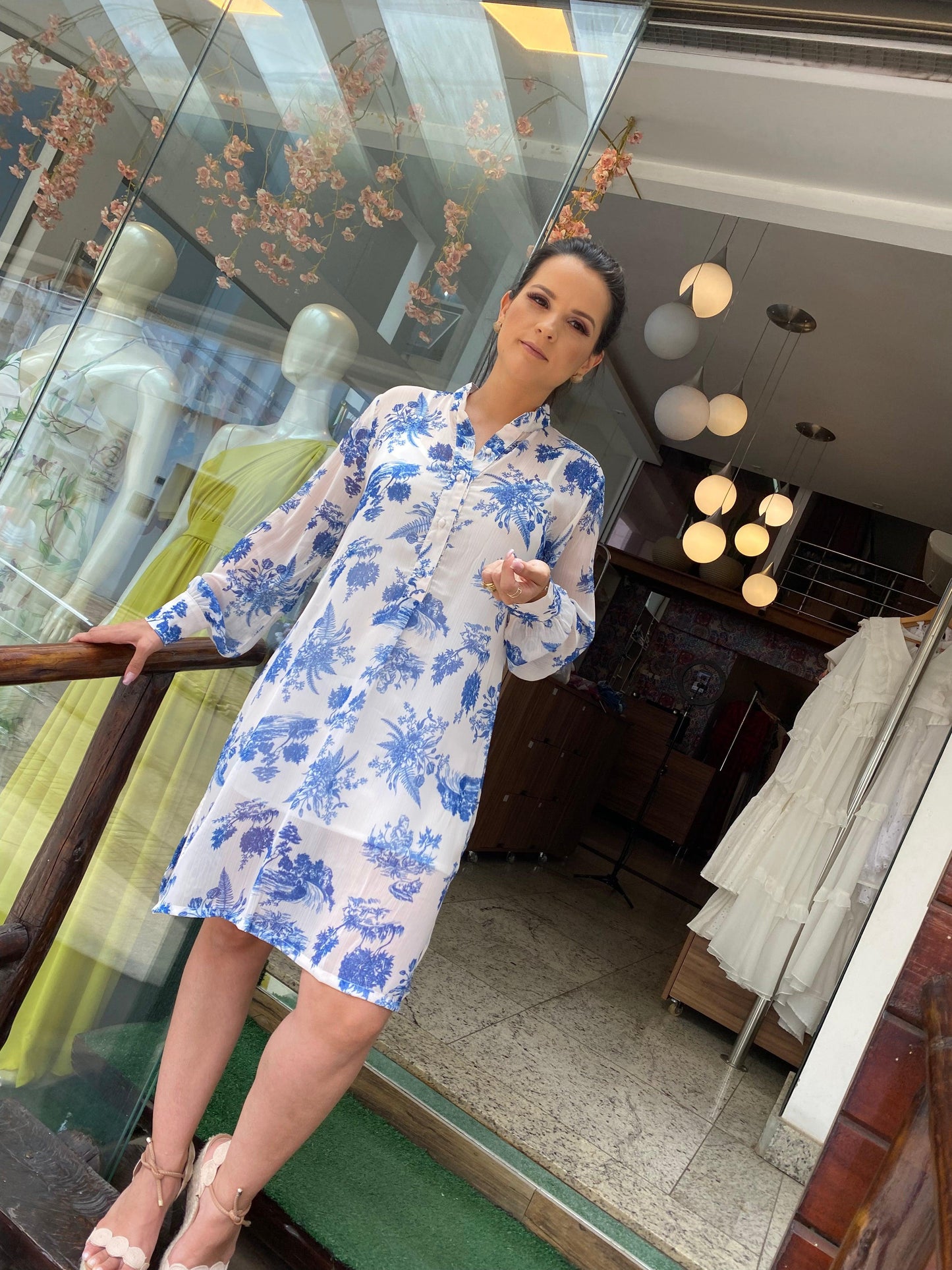 Chemisse/ Saída de Praia Transparência Estampada- Azul 3661