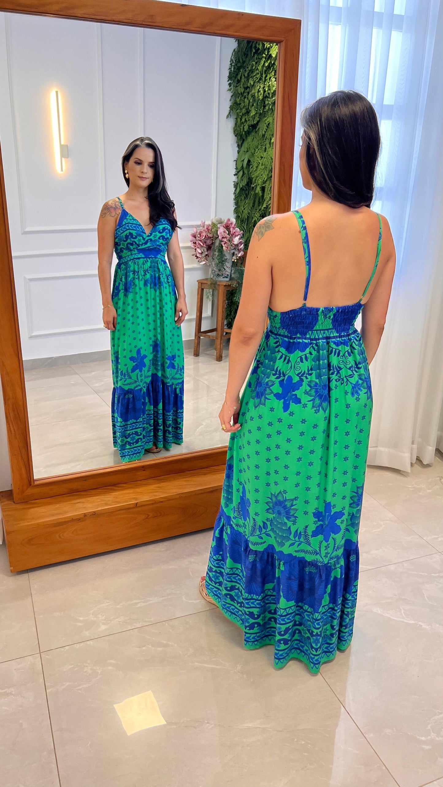 Vestido longo Azul e Verde ARTE- Estampado 4988