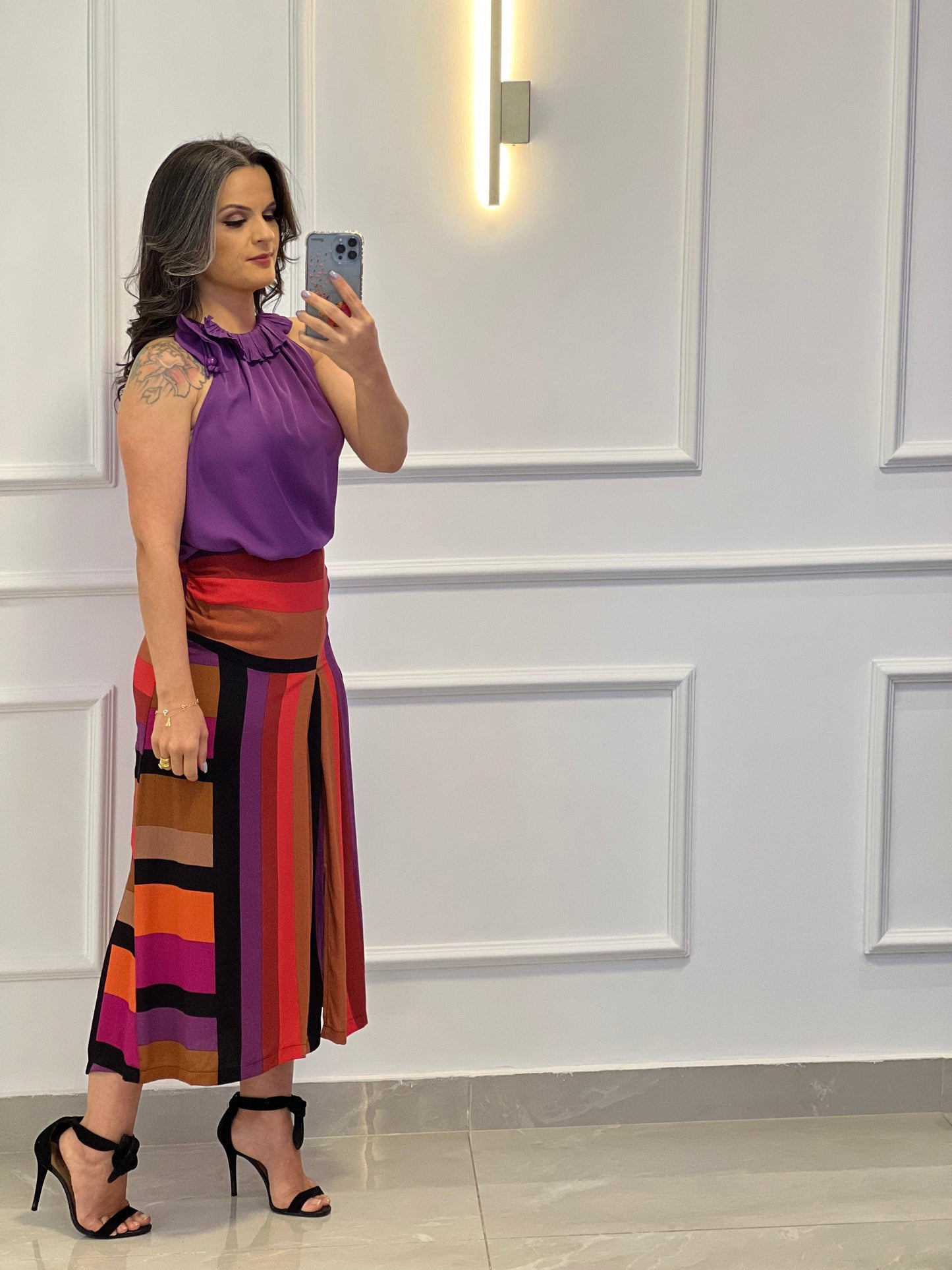 Stripes Midi Skirt - Printed