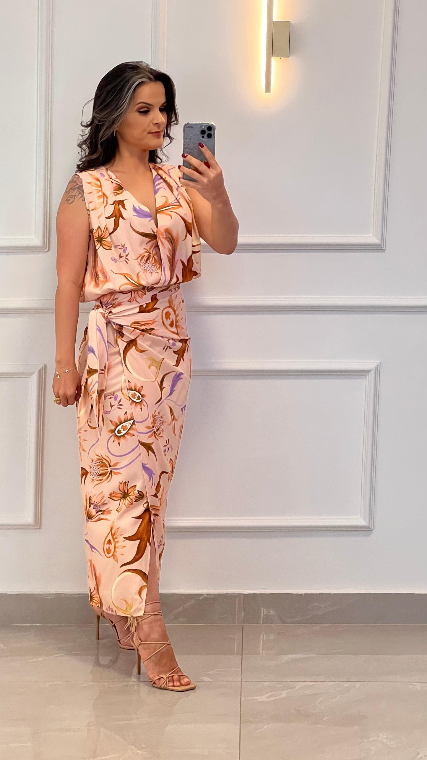 Foliage Crossover Midi Skirt - Rose Print
