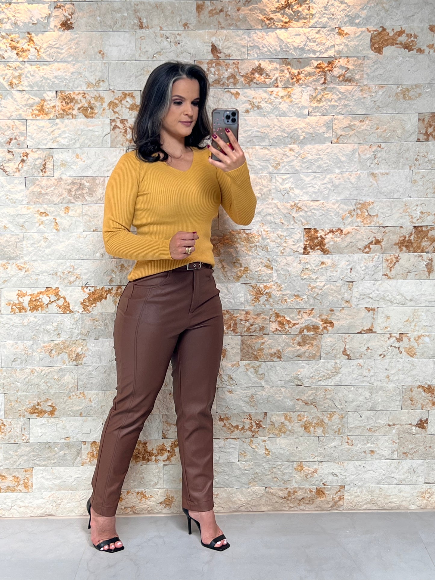 Calça Cinto Couro KA- Marrom 5251