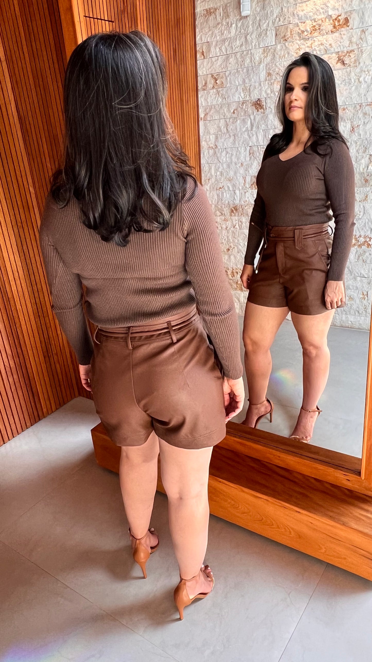 Short Couro Cos Duplo KA- Marrom 5248