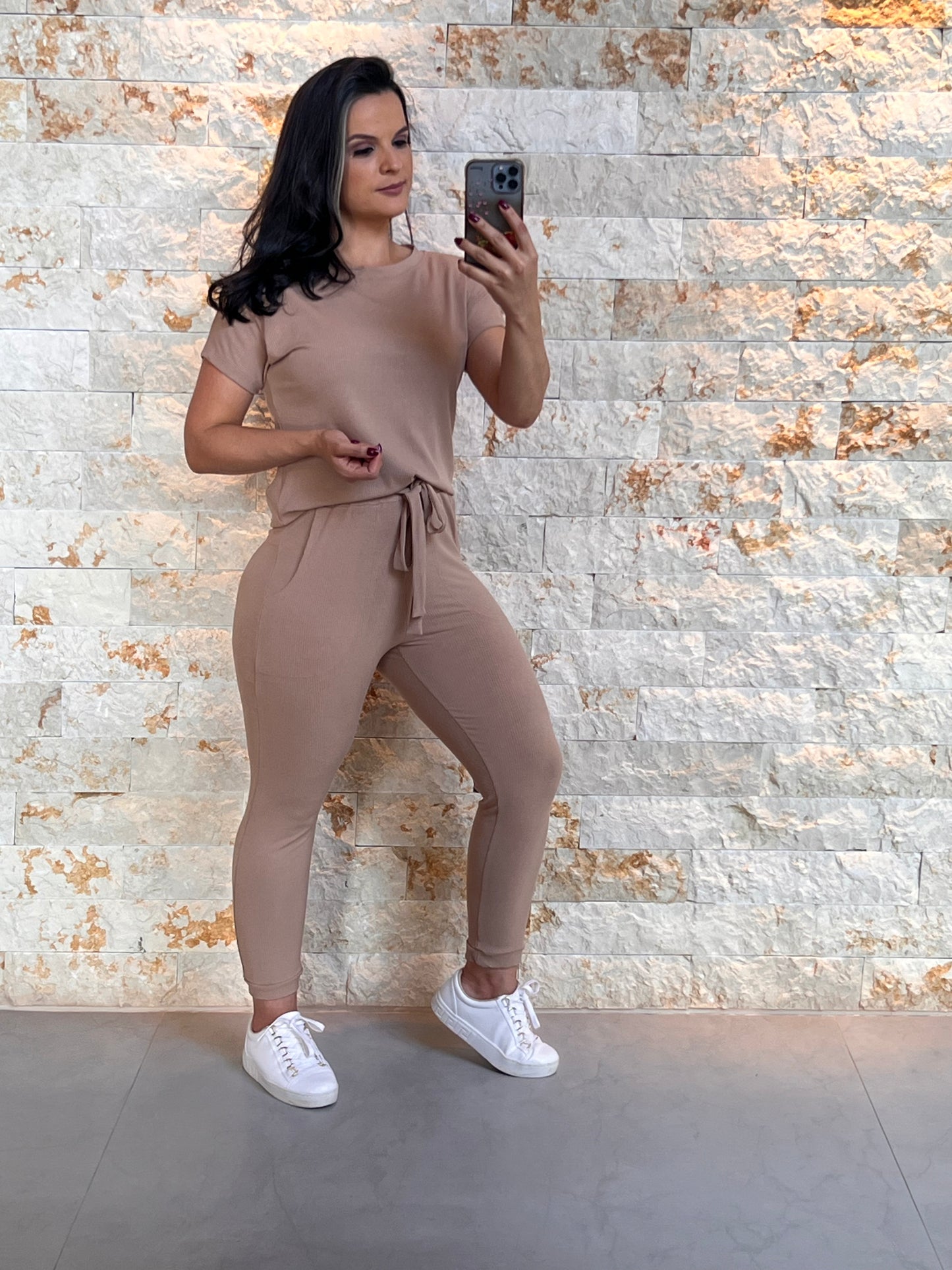 Conjunto Calça e Blusa Manga Canelada GRO - Nude 5245