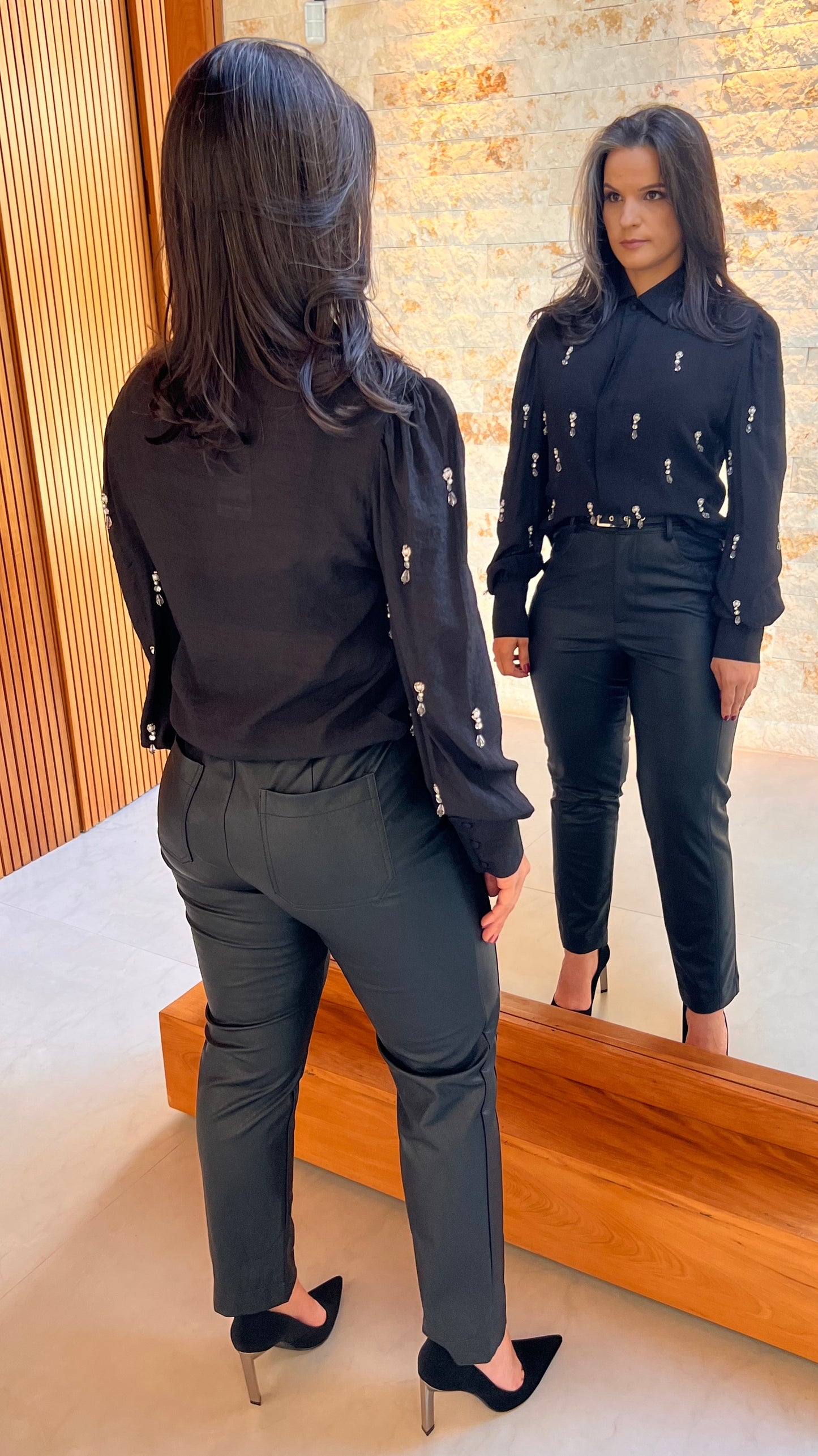 Calça Cinto Couro KA- Liso Preto 5251