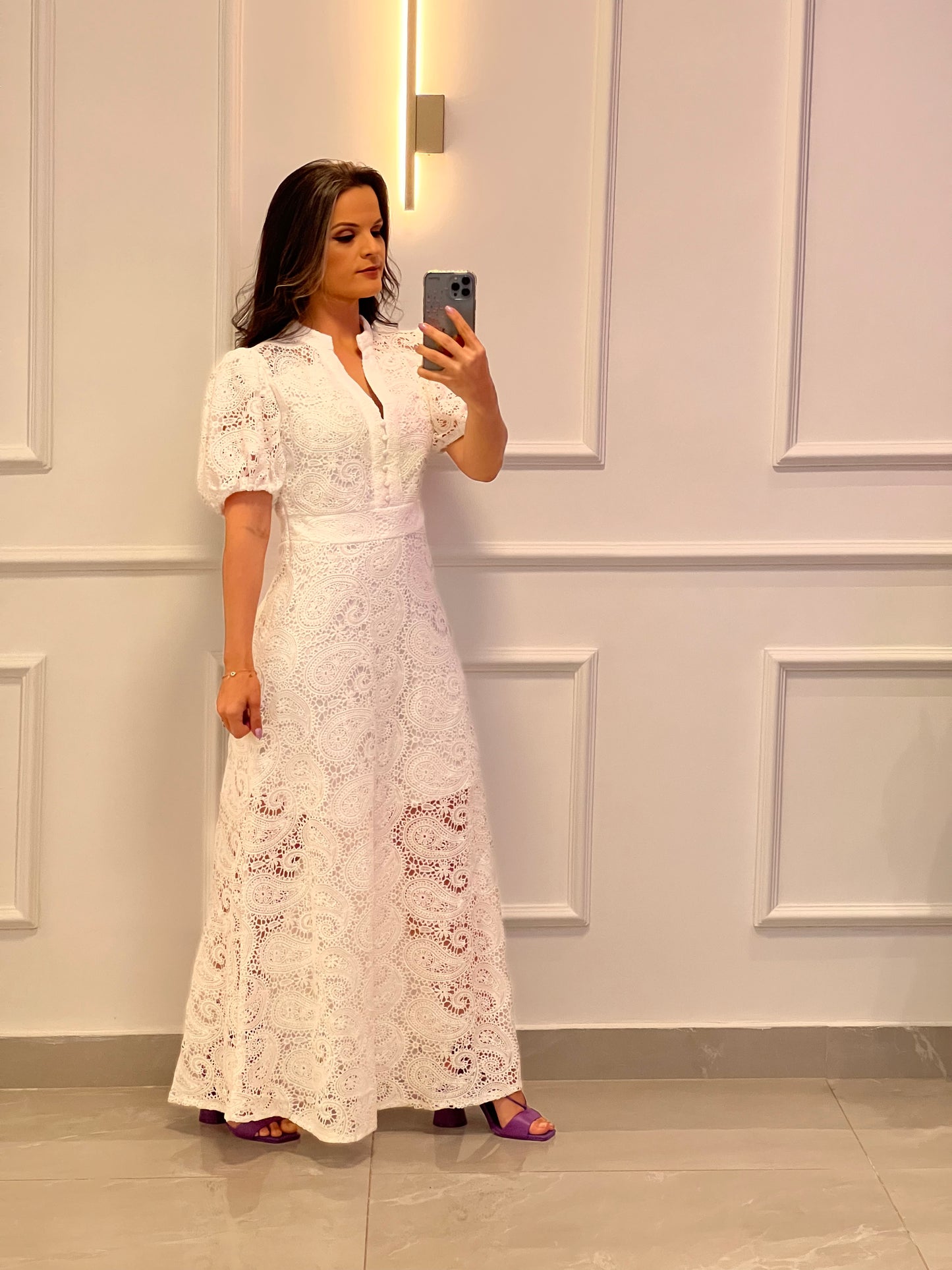 Vestido Longuete Manga Princesa - Branco/Off 4780