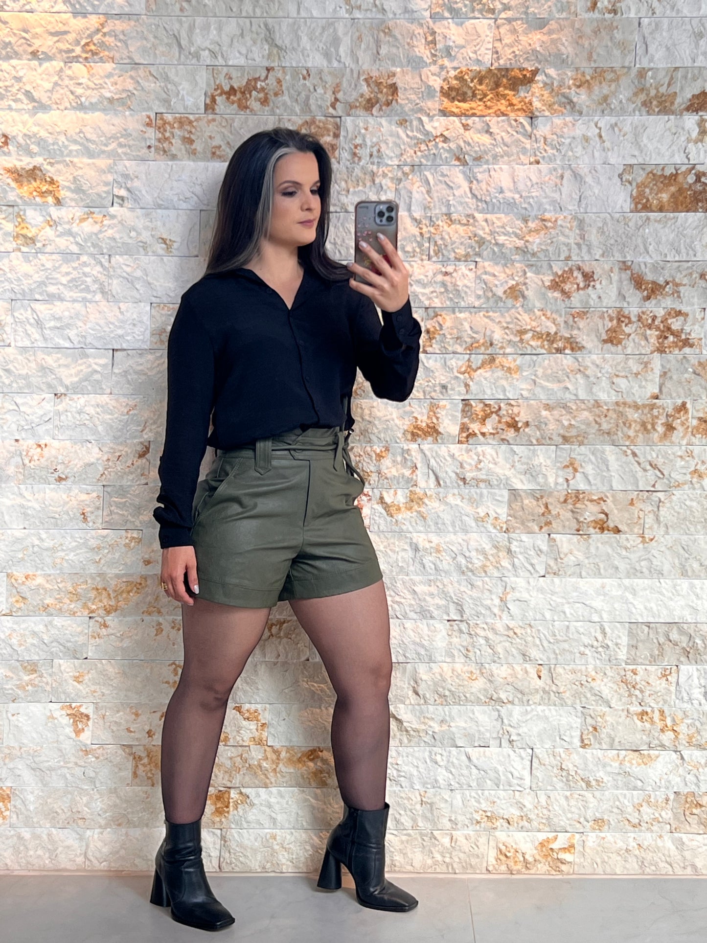 Short Couro Cos Duplo KA- Verde 5248