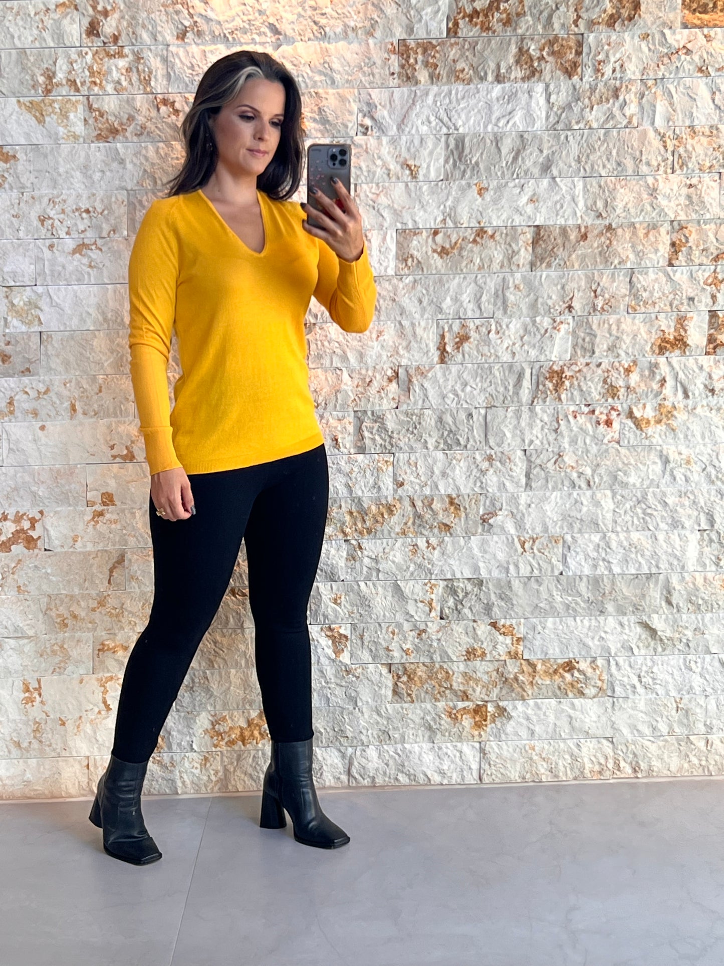 Blusa Trico Leve Manga Style - Liso Amarelo 5075