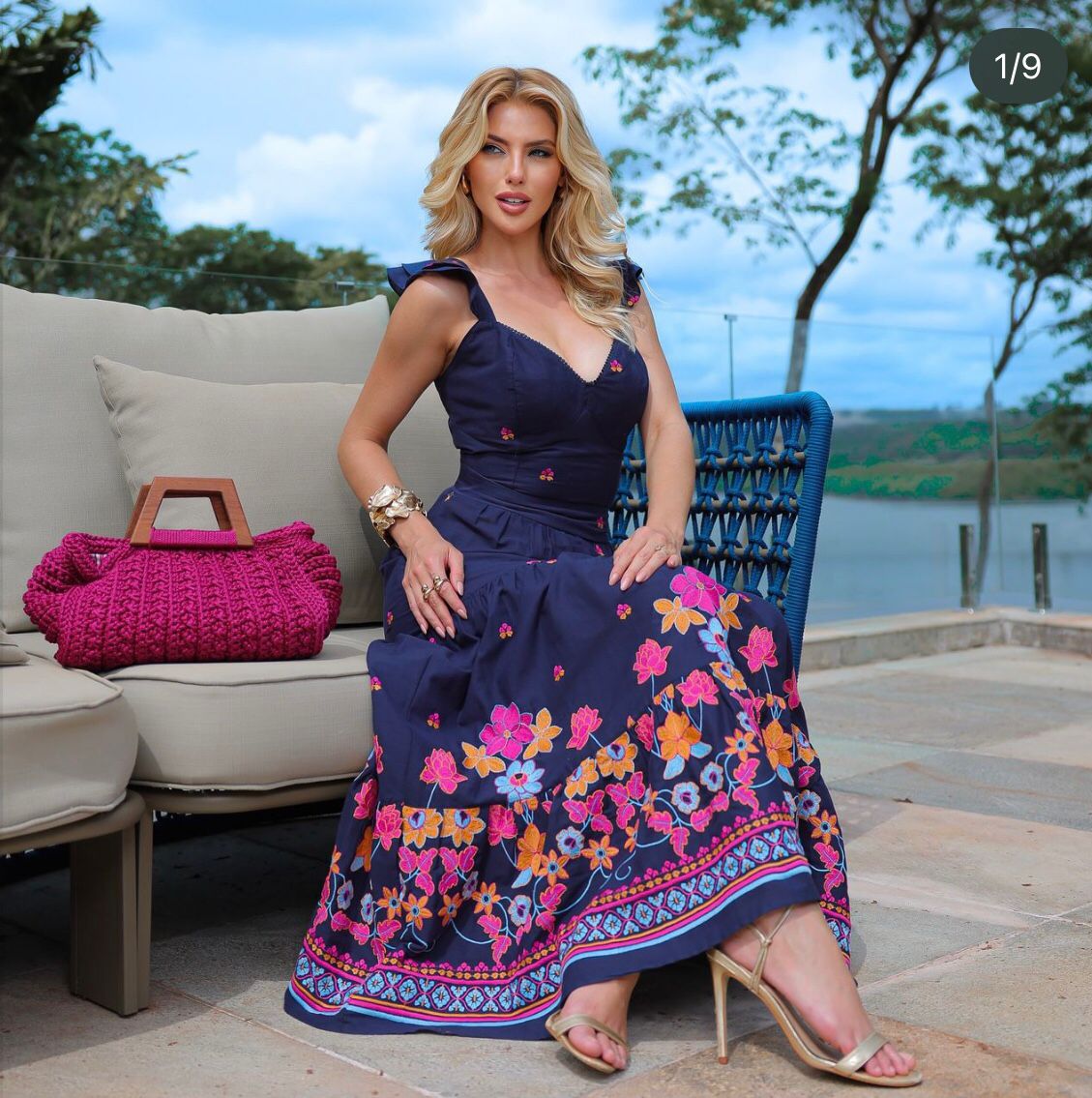 Conjunto Saia e Cropped Bordado PIS - Liso Azul Marinho Estampado 5420