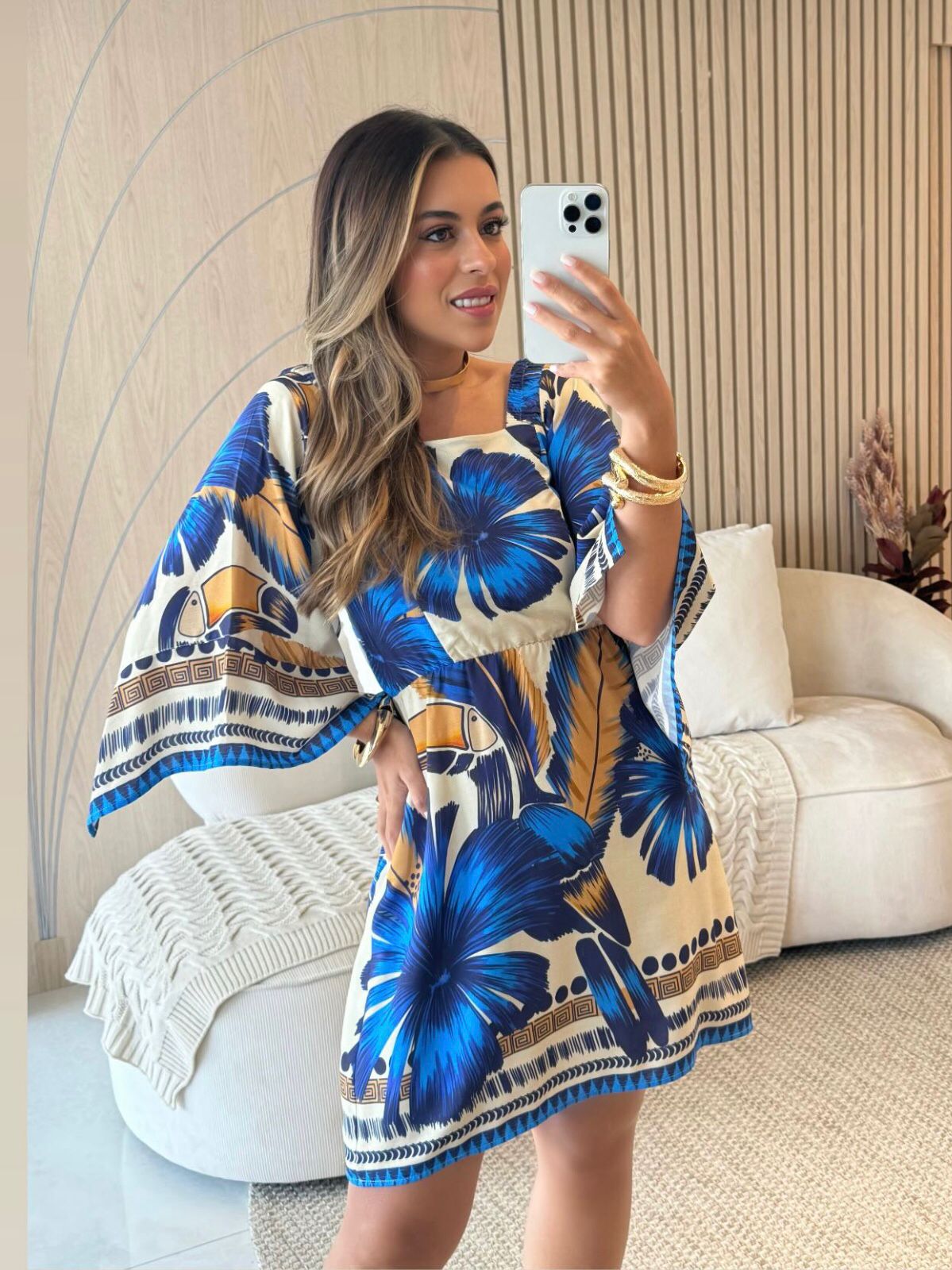 Vestido Curto Decote Quadrado Arte - Estampado 5428