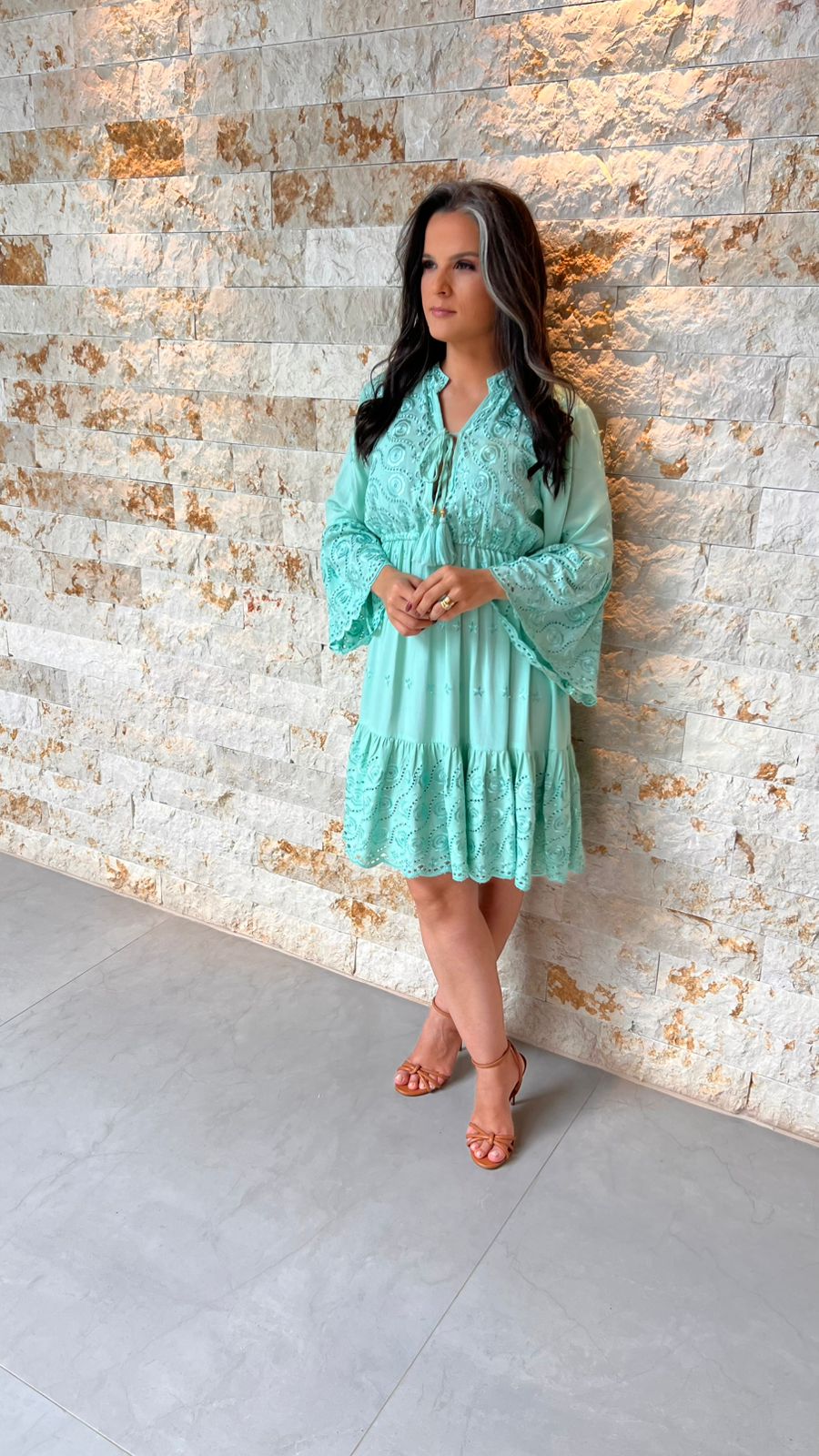 Vestido Curto Barra Guipir Poli Bicalho - Verde 5507