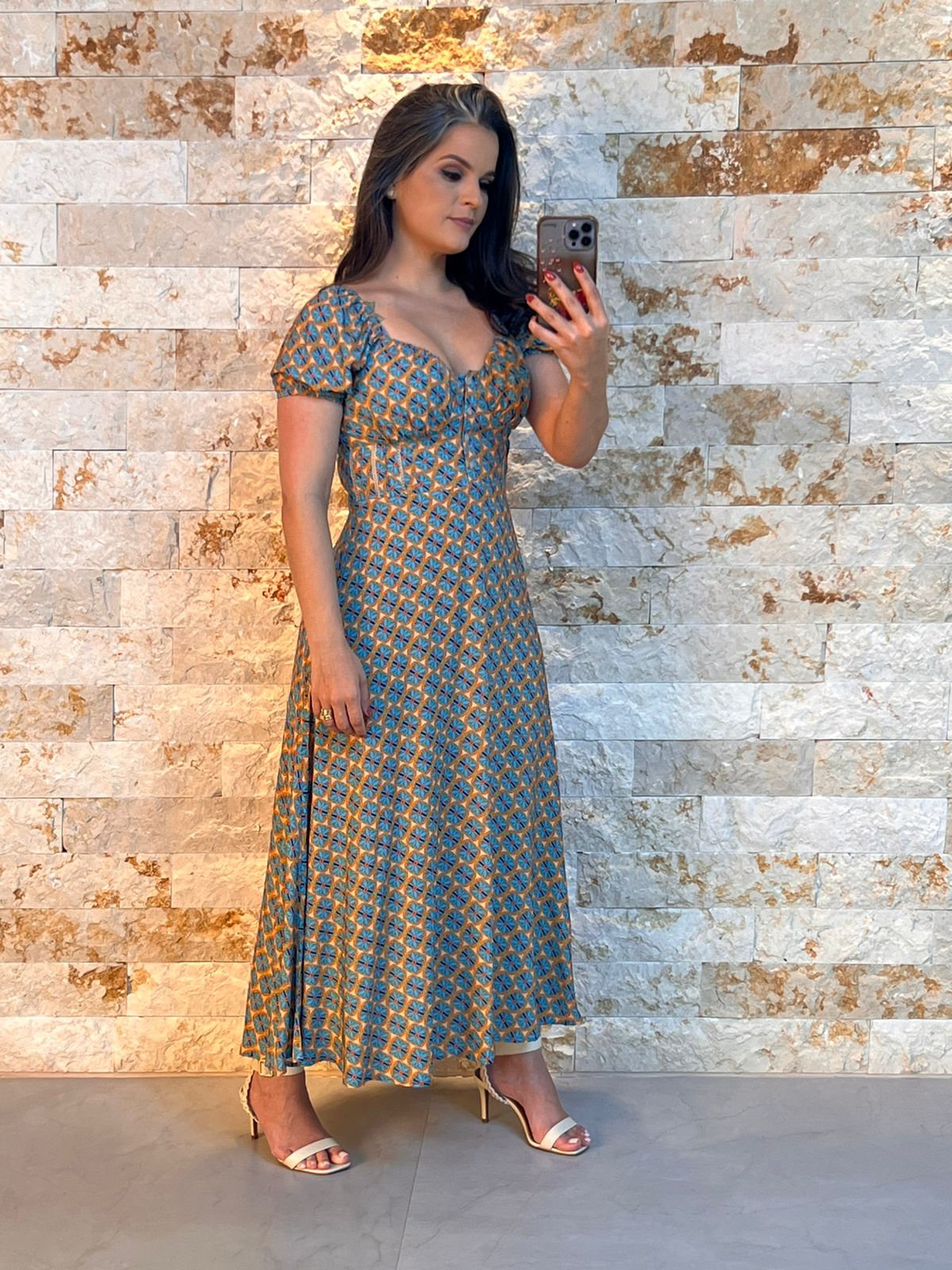 Vestido Midi Flor Azul PIS - Estampado 5292