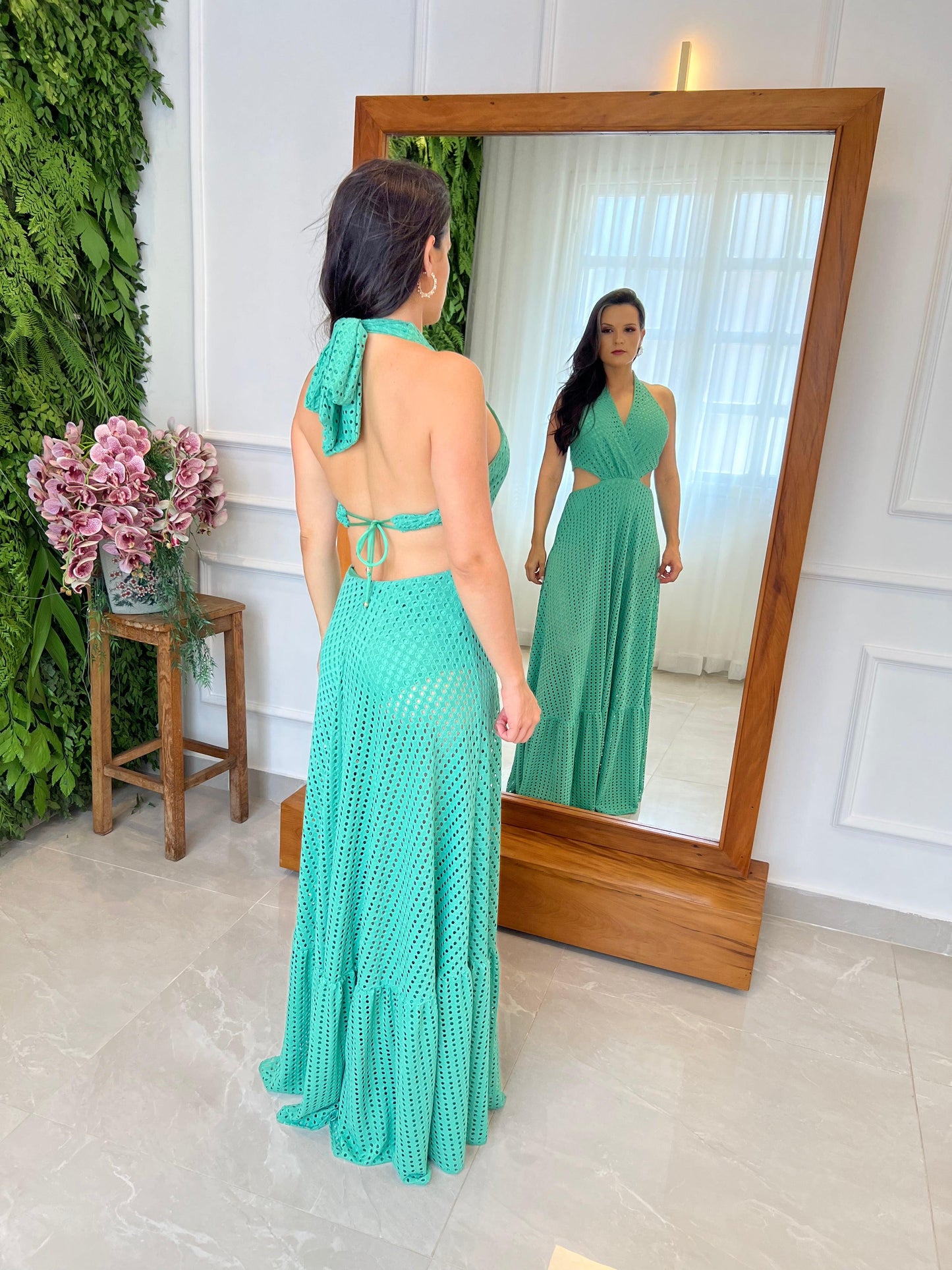 Hot Pants Long Dress - Green