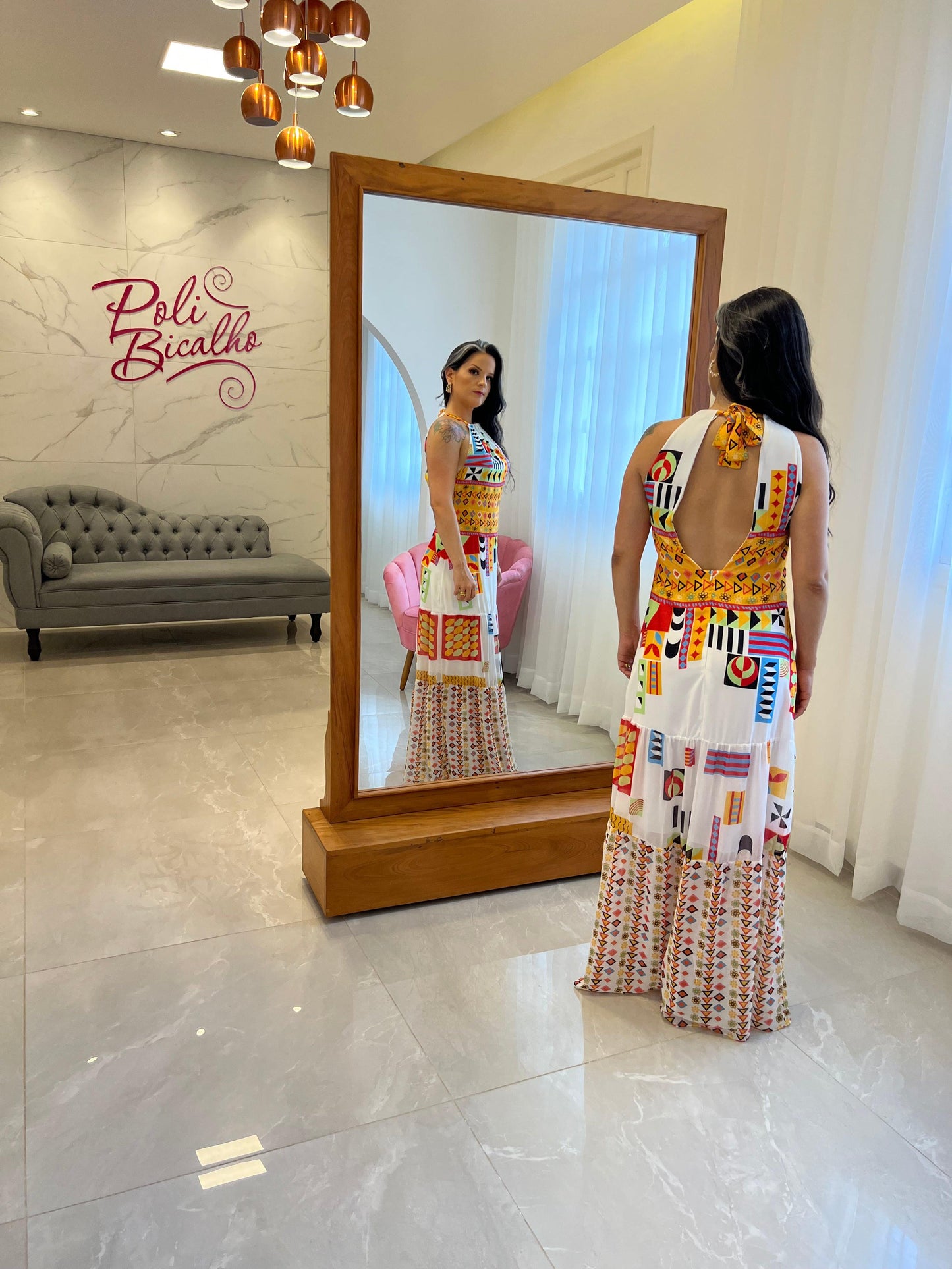 Long Dress Tie Back Crepe - Printed