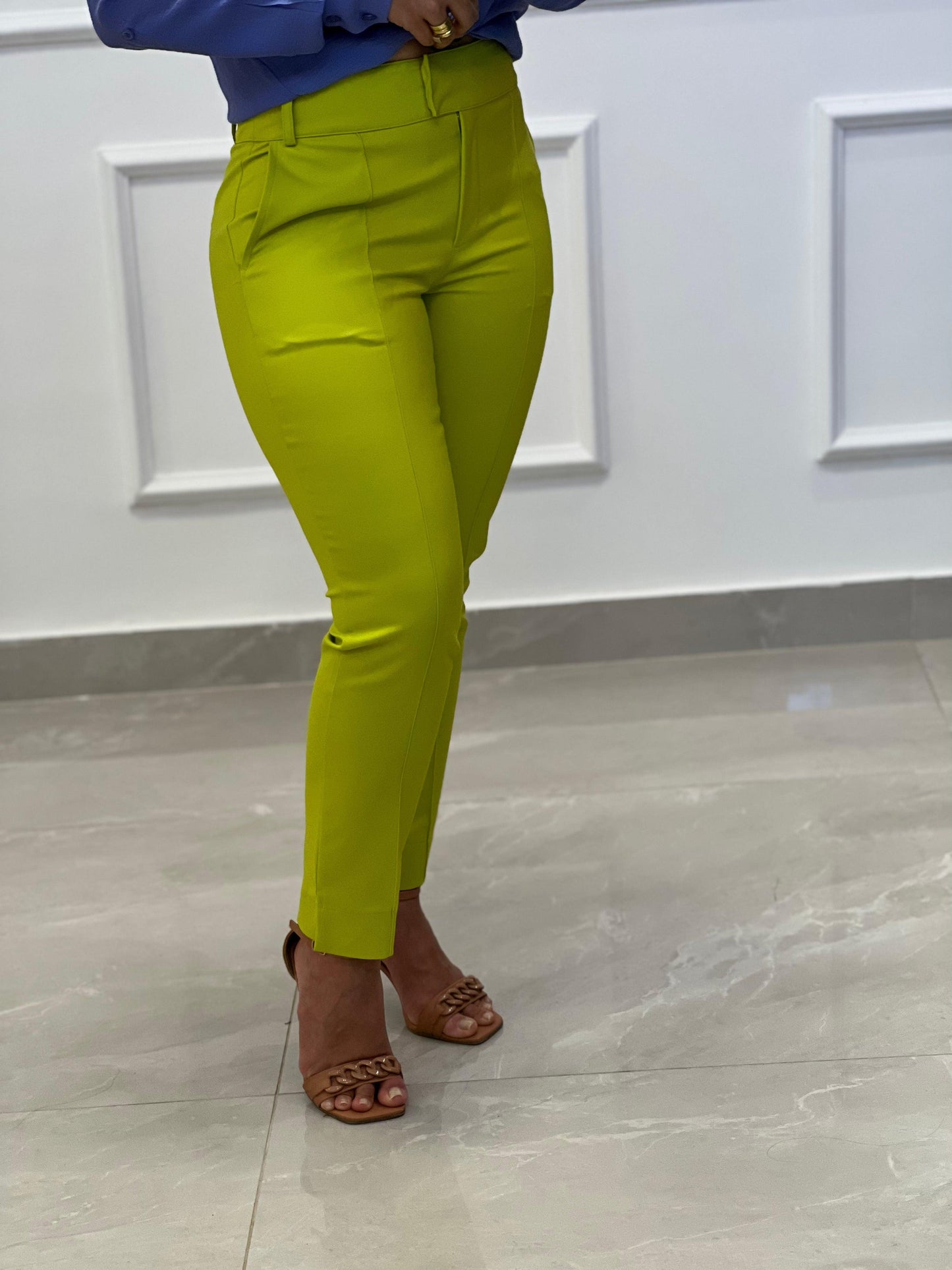 Tailoring Trousers in Portinari Fabric - Lime Green