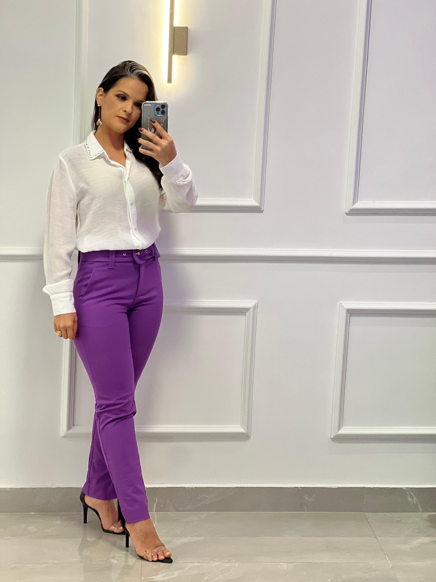 Tailored Portinari Clochard Pants With Belt - Purple
