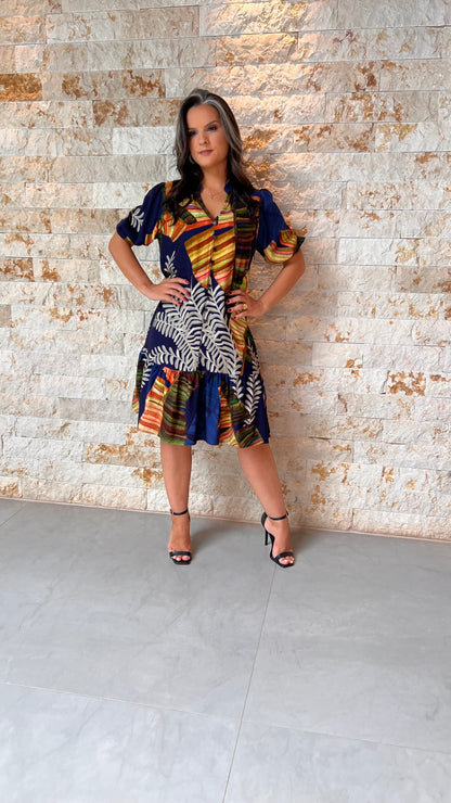 Vestido Curto Botões Corais PIS- Estampado 5593