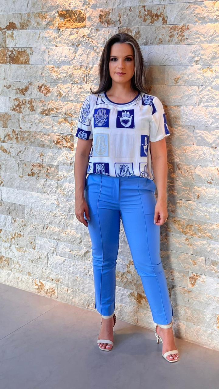 Calça Alfaiataria Tecido Portinari - Liso Azul Claro 5253