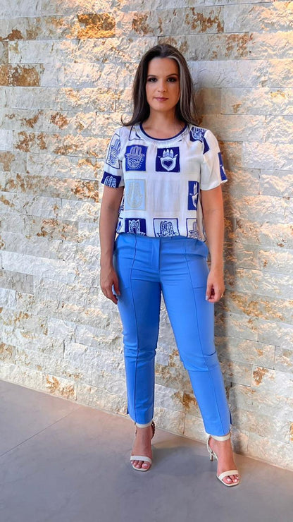 Calça Alfaiataria Tecido Portinari - Liso Azul Claro 5253