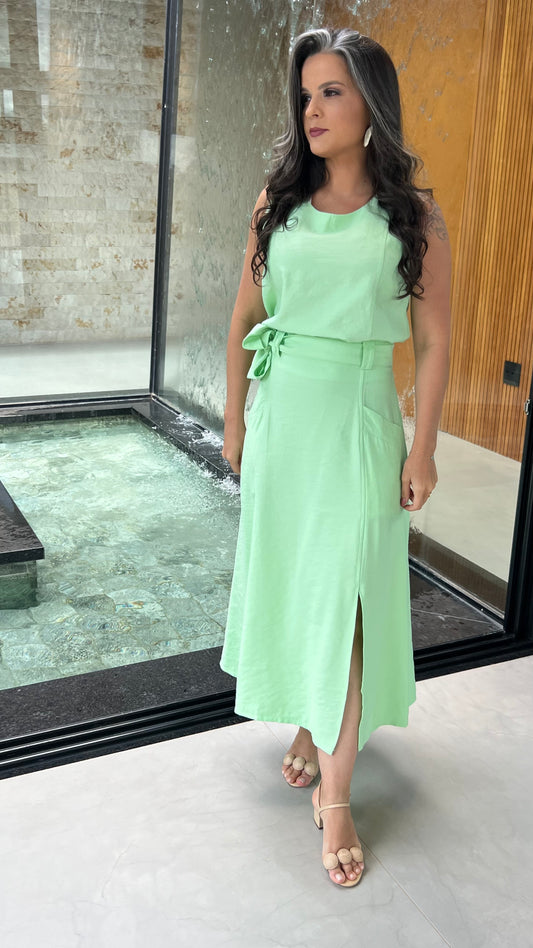 Conjunto Saia Midi Bolso FX Cropped ARA- Verde 5857